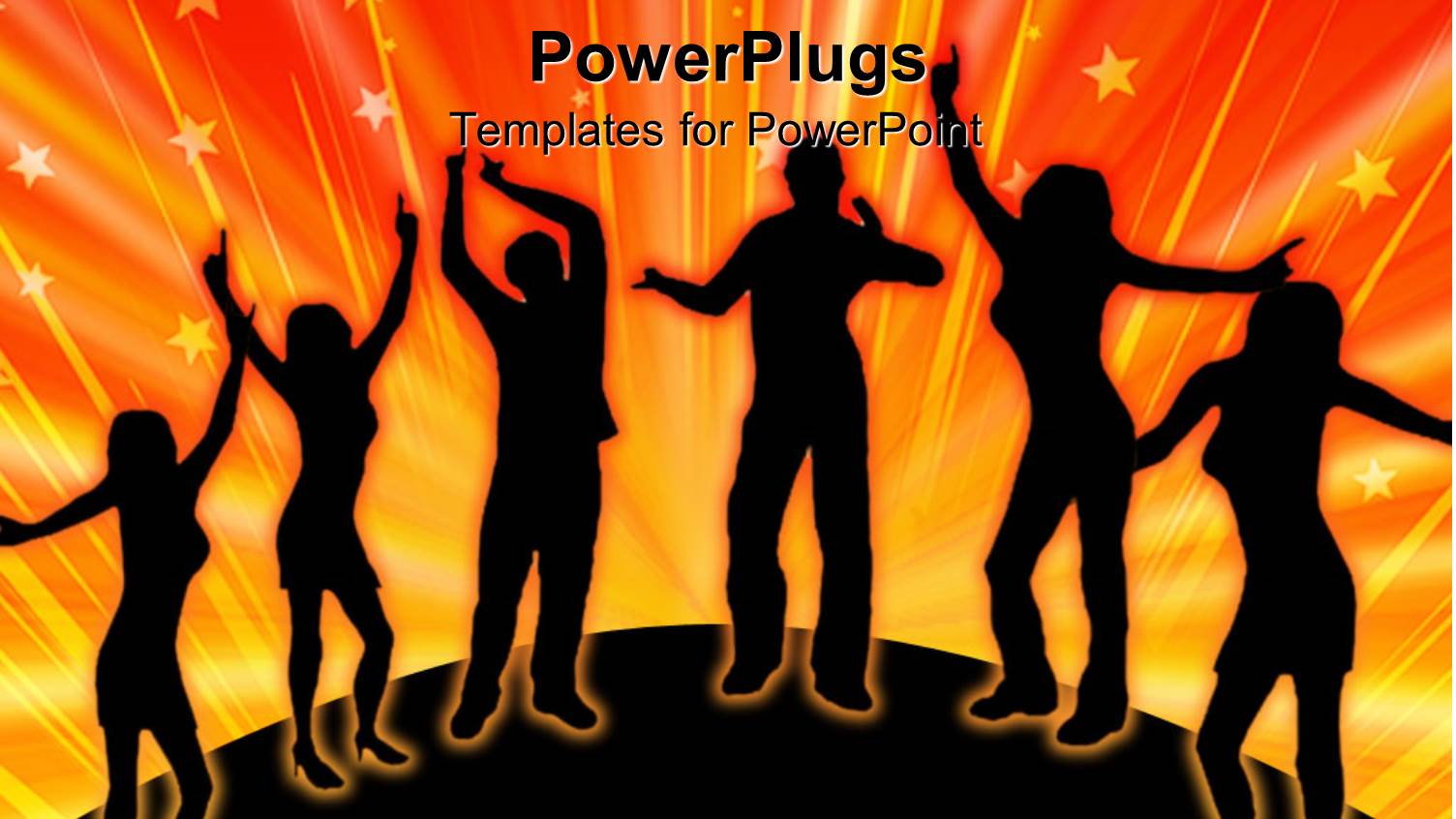 a Silhouette View of Six Men and Women Dancing Over an Orange Background