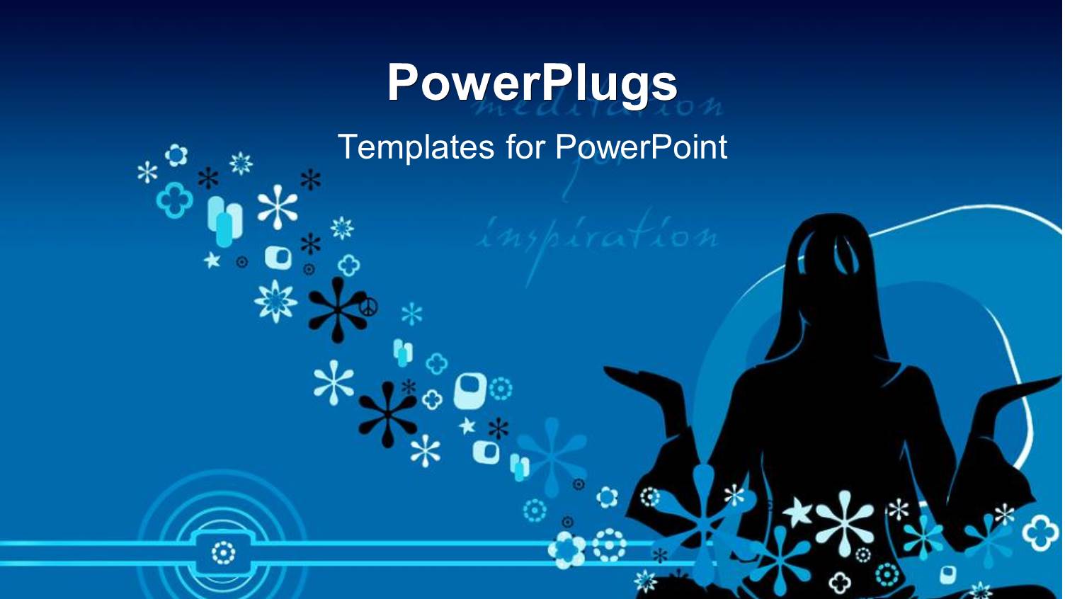 Silhouette of Woman Doing Yoga Over Blue Background with Snow Flakes