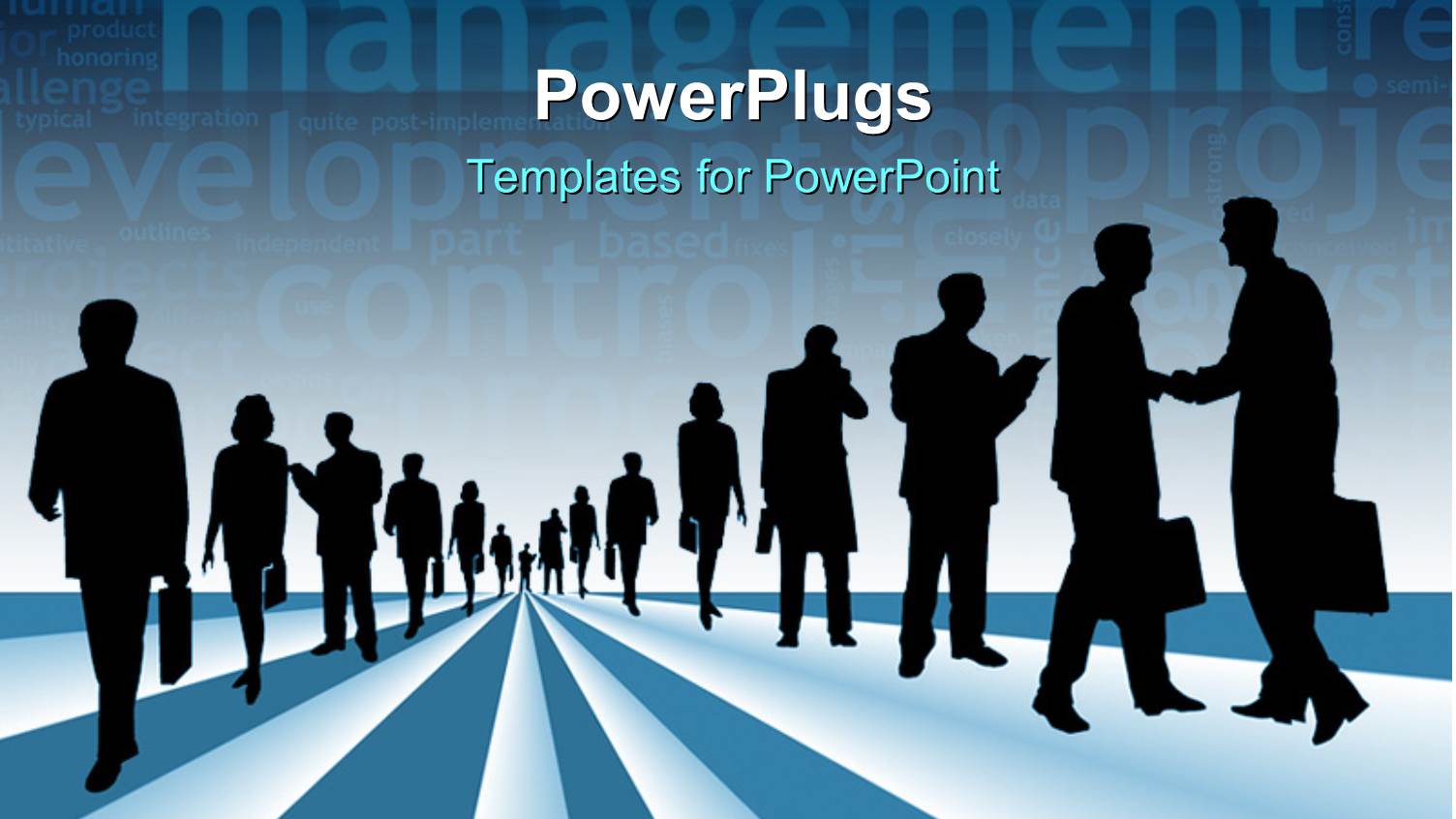 Silhouettes of Business People with Management and Business Keywords in Background