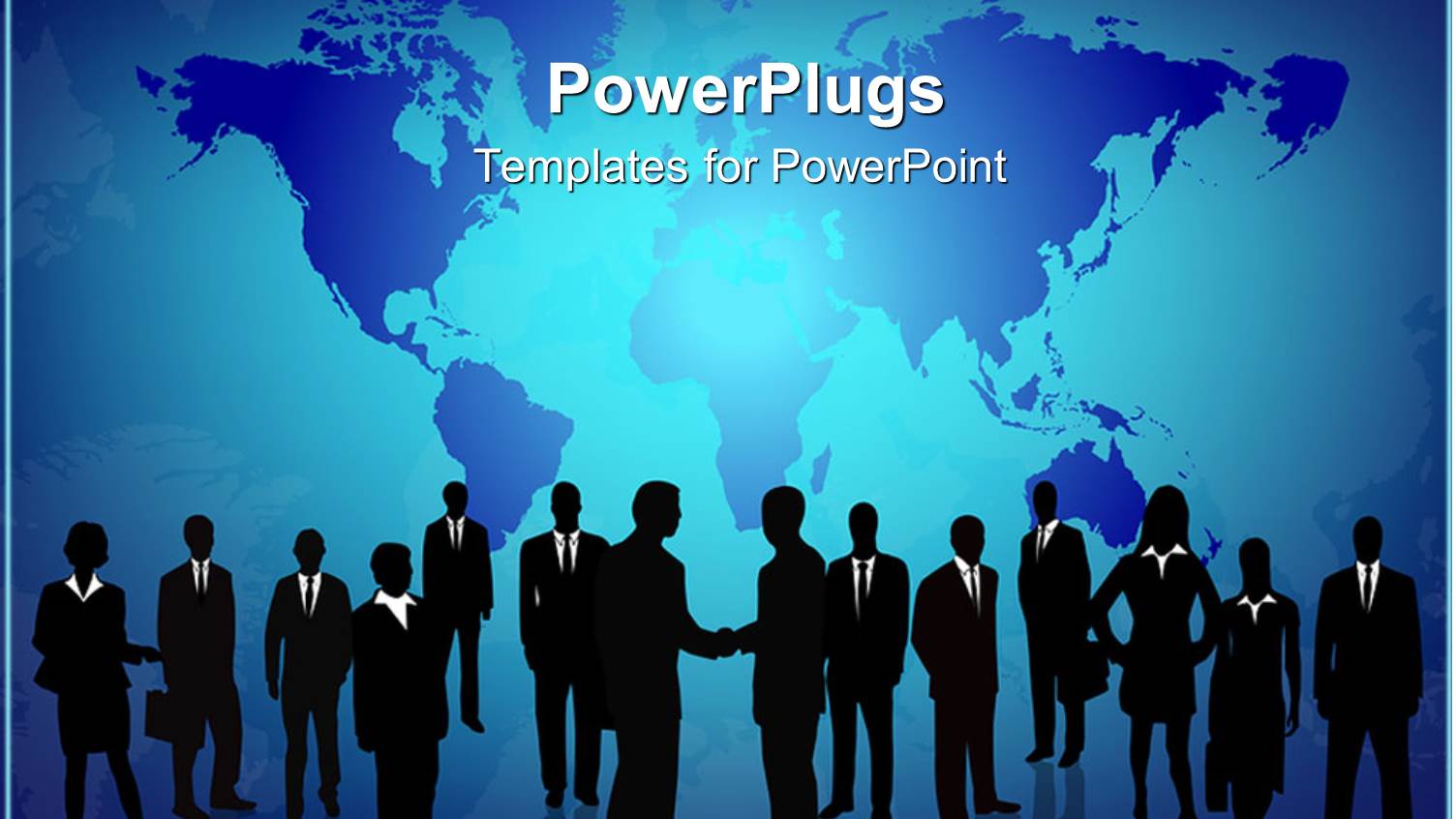 Silhouettes of Business People Shaking Hands, Flat World Map