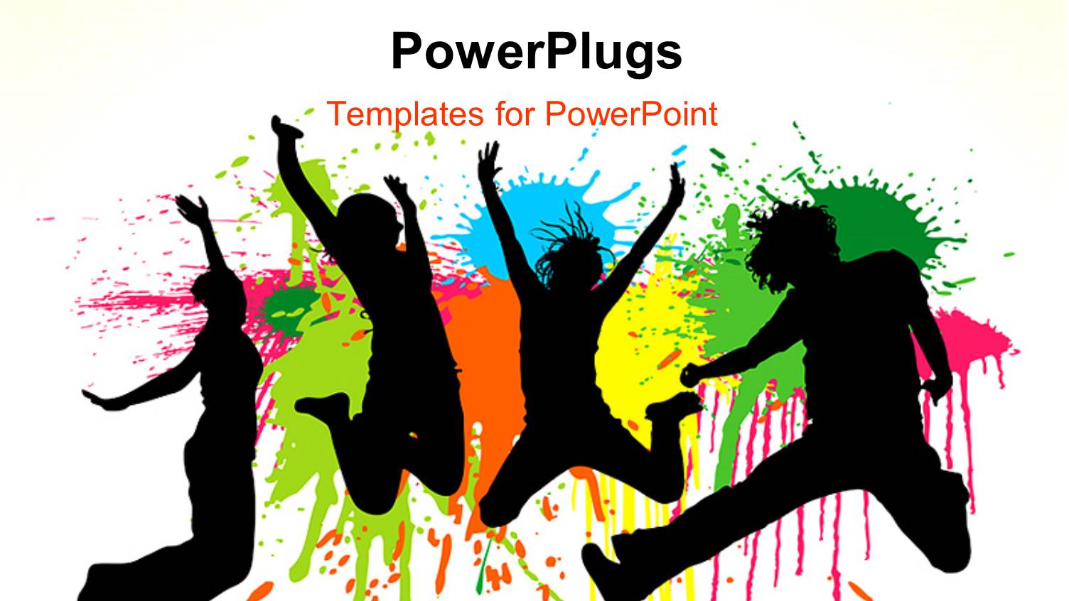 Silhouettes of Jumping People on Splatter Paint Background