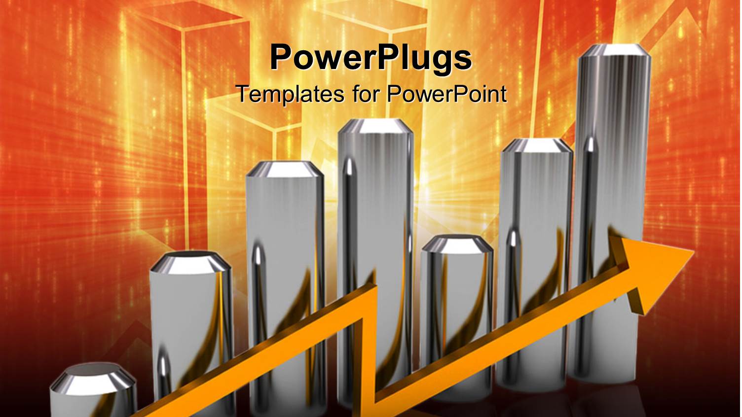 Silver Bar Chart with Orange Arrow, Orange and Black Background