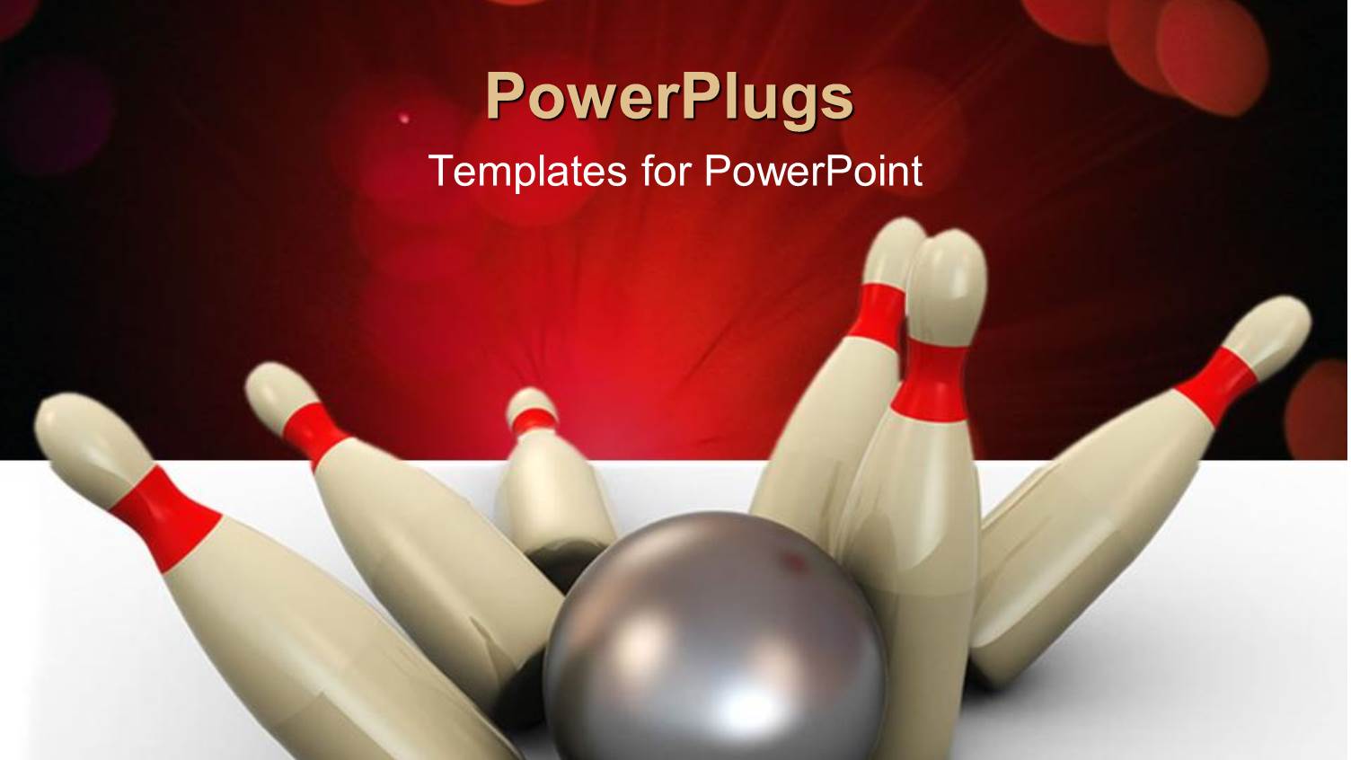 Silver Bowling Ball Knocking Down 3D Red and White Pins