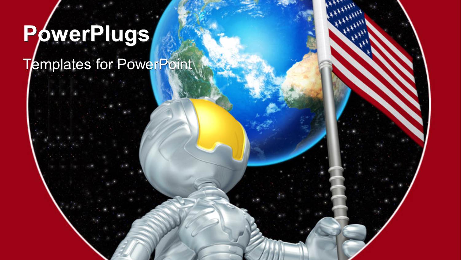 a Silver Colored 3D Character Holding a USA Flag Outside the World