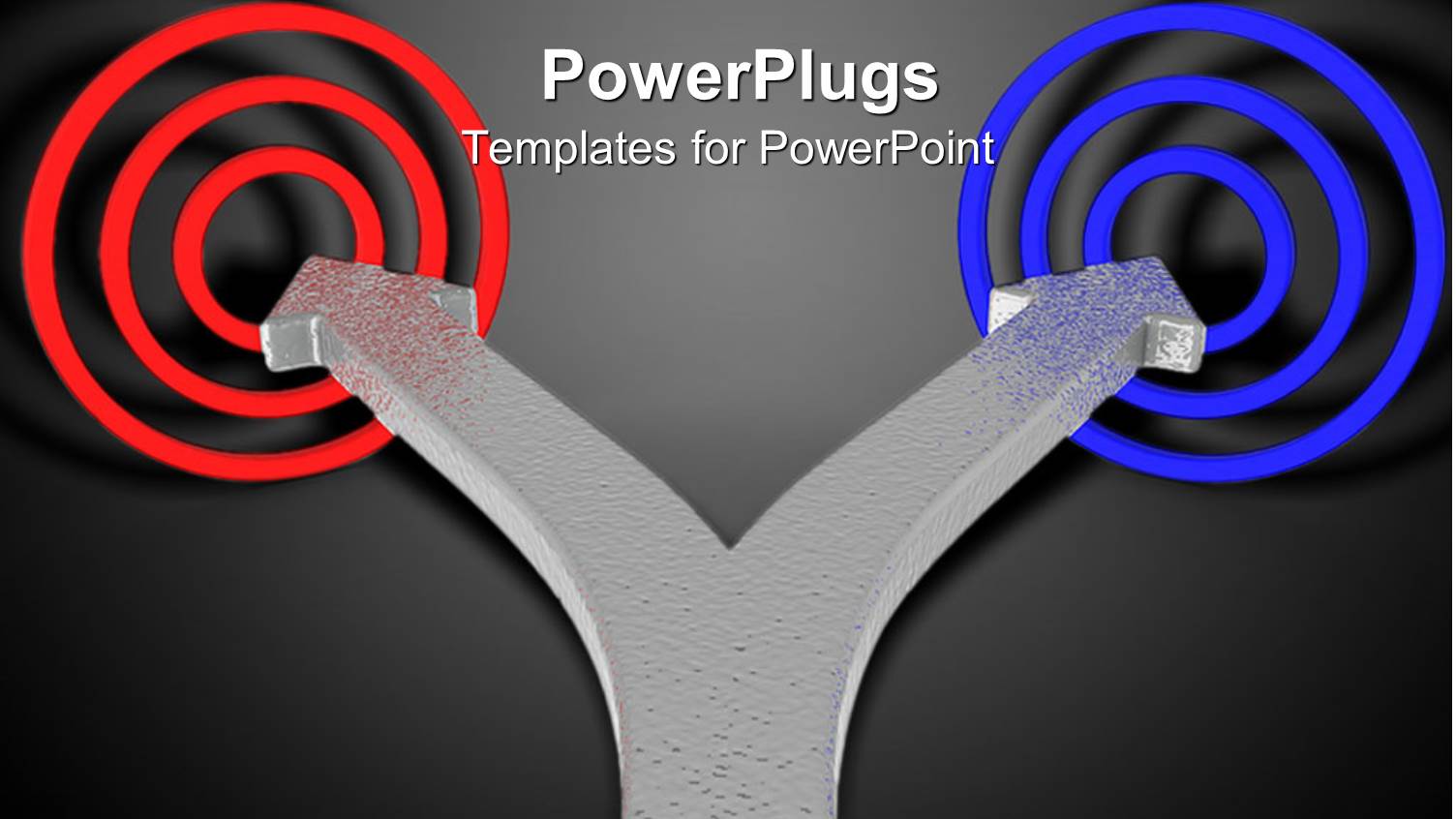 Silver Colored Arrow Splitting into Two Pointing at a Blue and Red Circle