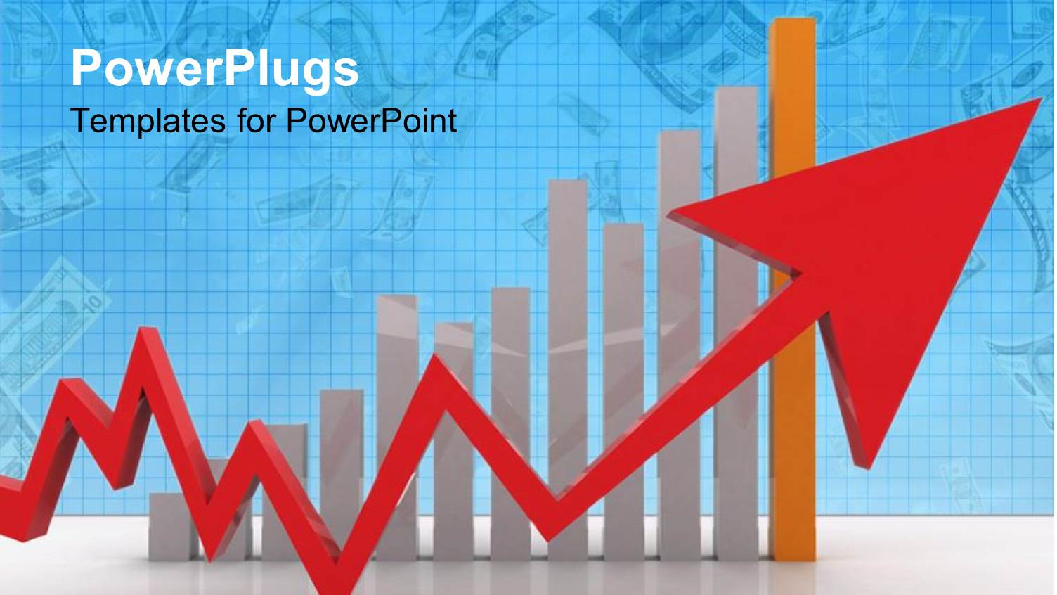 Silver Colored Bar Chart with an Ascending Red Arrow