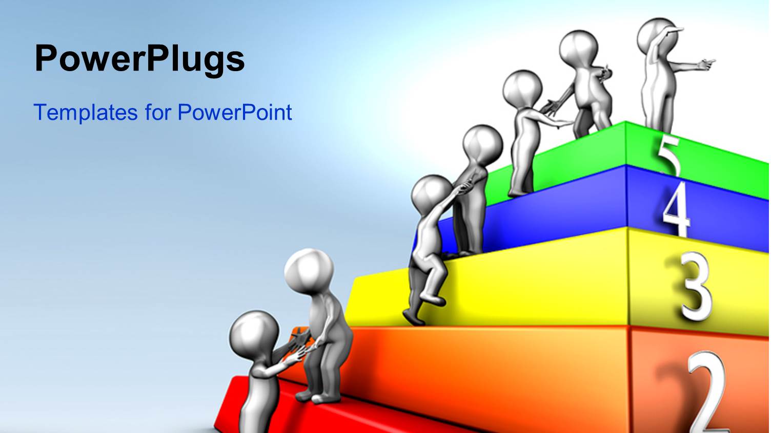 Silver Figures Helping One Another Ascend Numbered Stairs