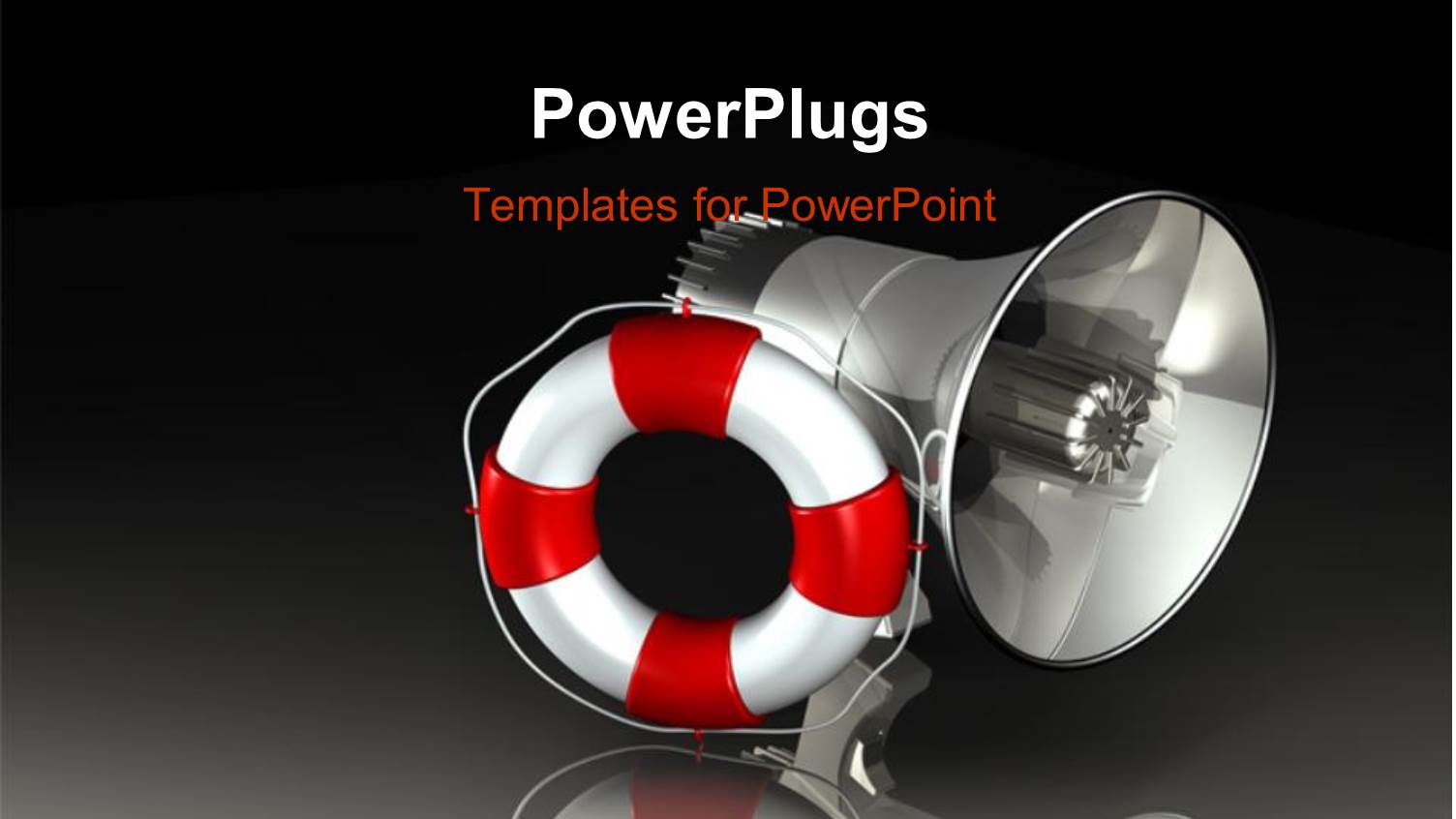 Silver Megaphone with Red and White Lifesaver Over Reflective Background