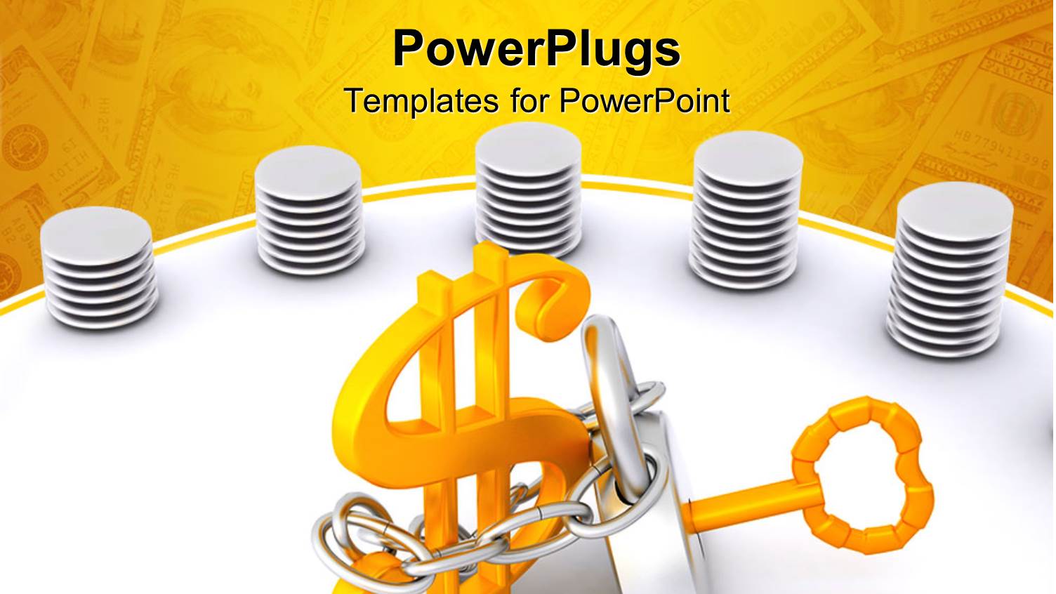 a Silver Padlock with a Golden Key Chained to a Dollar Sign