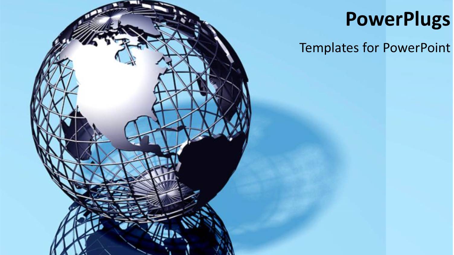 Silver Skeletal Globe with Map Reflected on Blue Surface Background