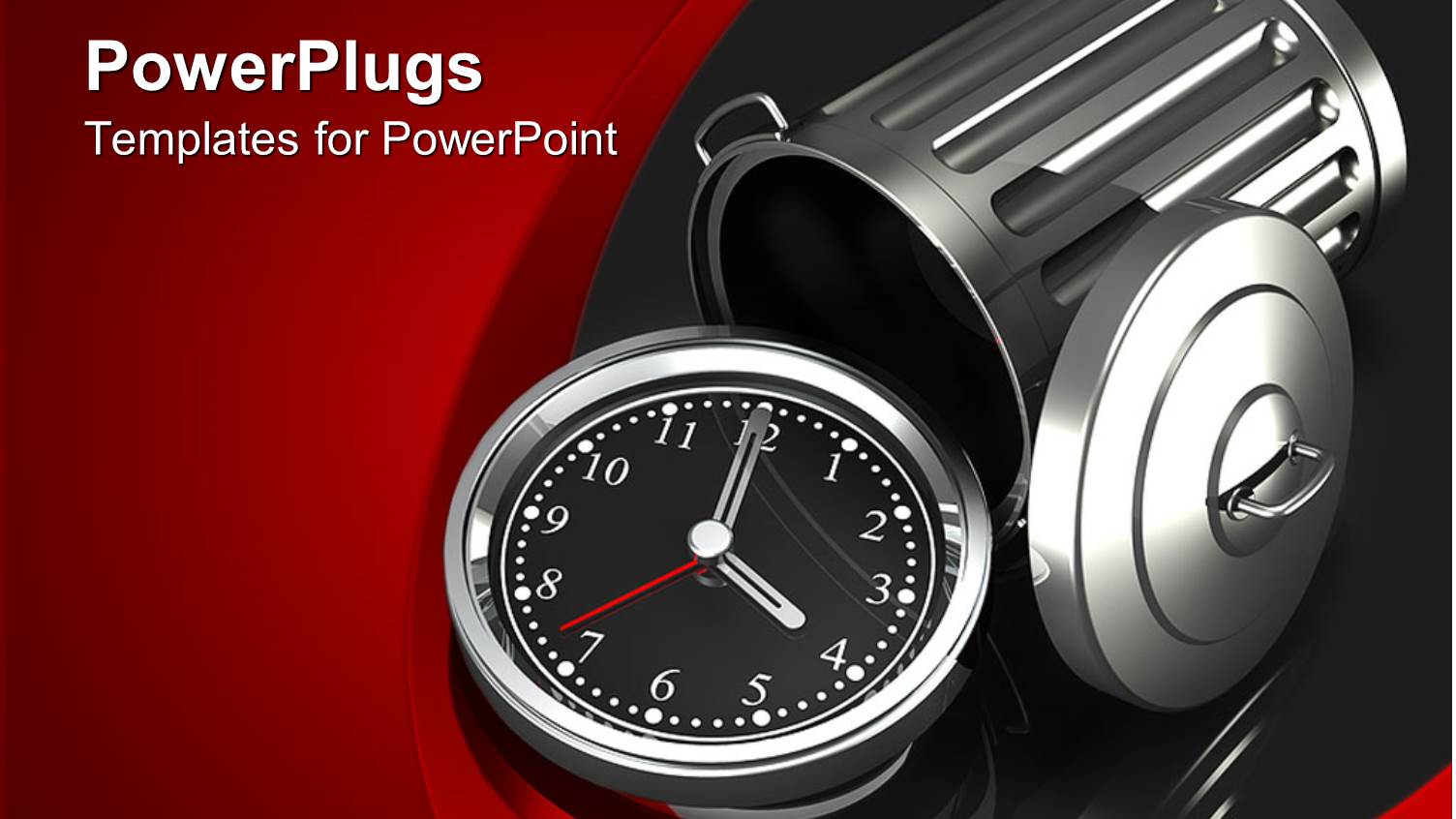 Silver Watch with Black Face in Front of Overturned Chrome Trash can