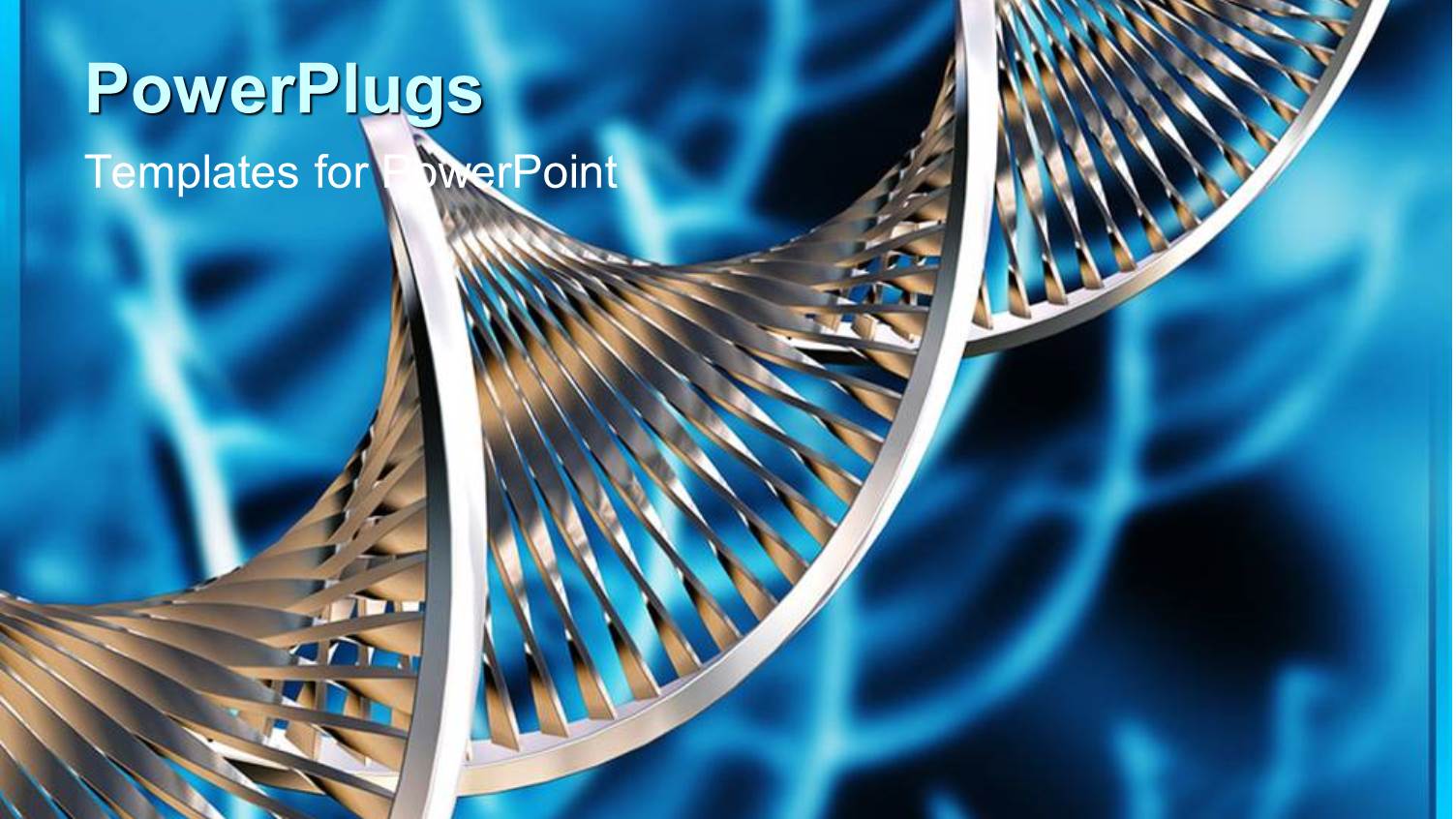 Silvery DNA Strand on Abstract Blue Background