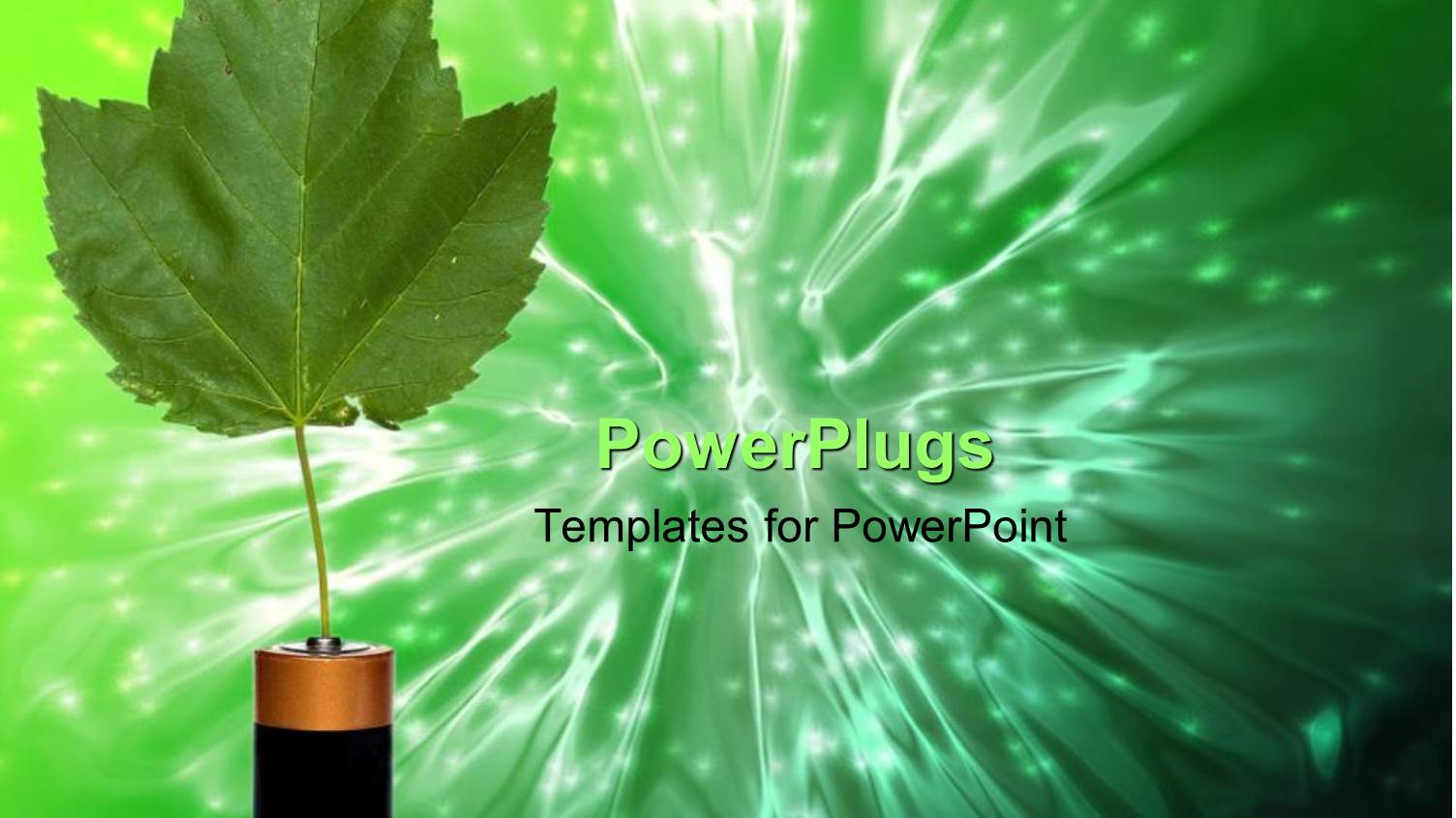 Single Leaf Growing from D Cell Battery Green Background