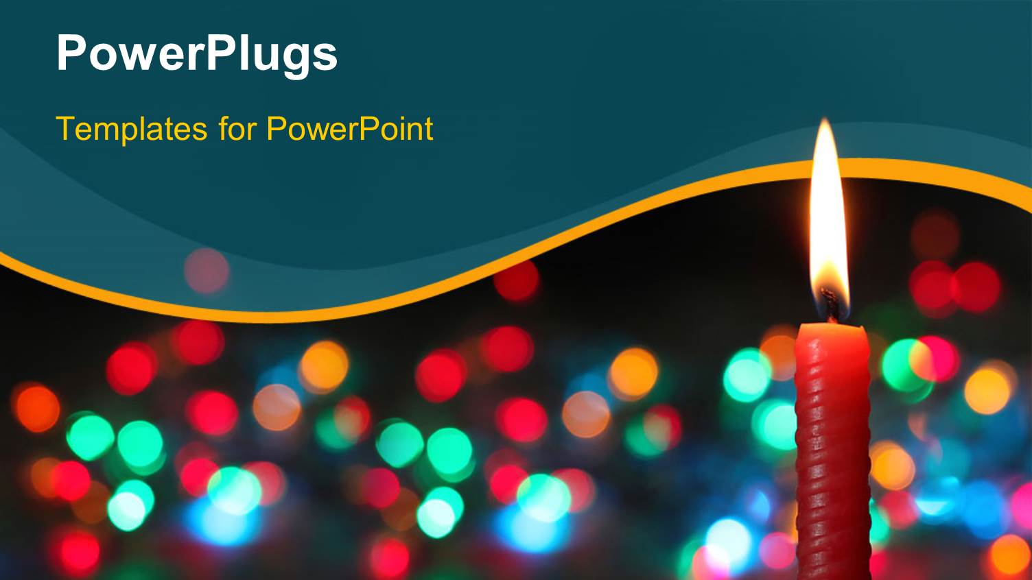 Burning Christmas Candle with Colorful Bokeh Background