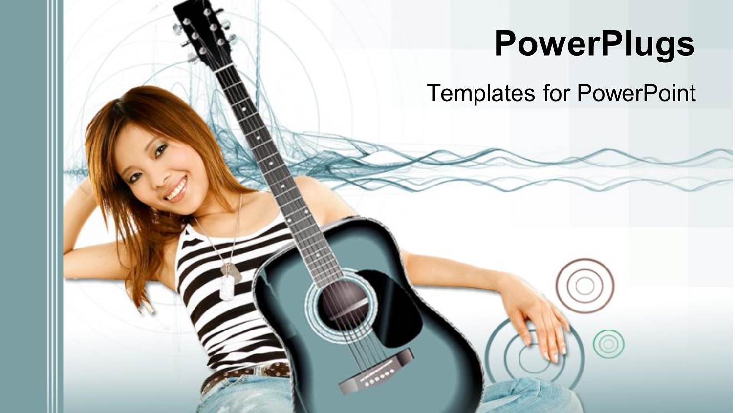 Sitting Woman Resting on Arm with Acoustic Guitar on Lap