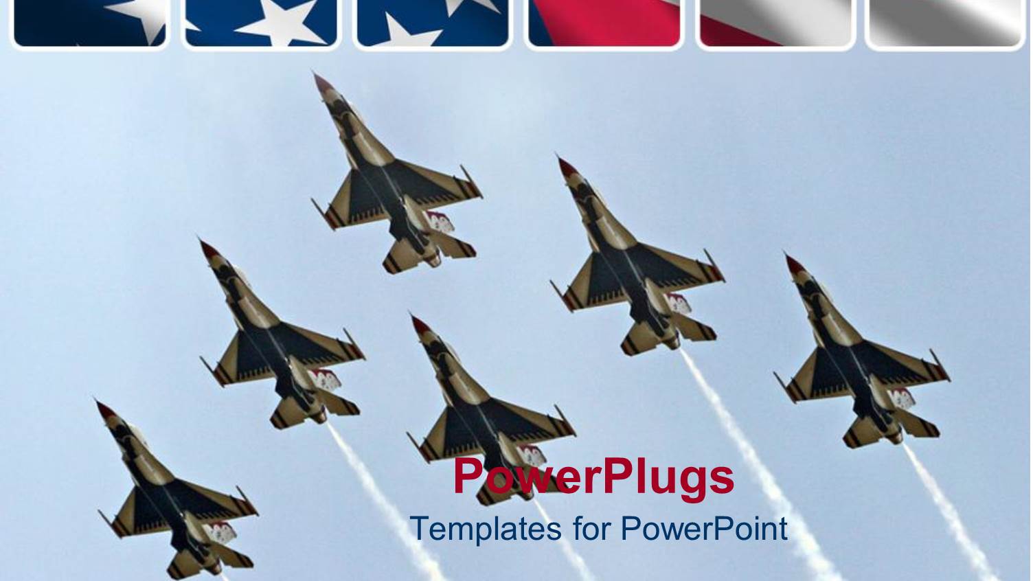 Six Air Force Thunderbirds in Delta Formation with us Flag