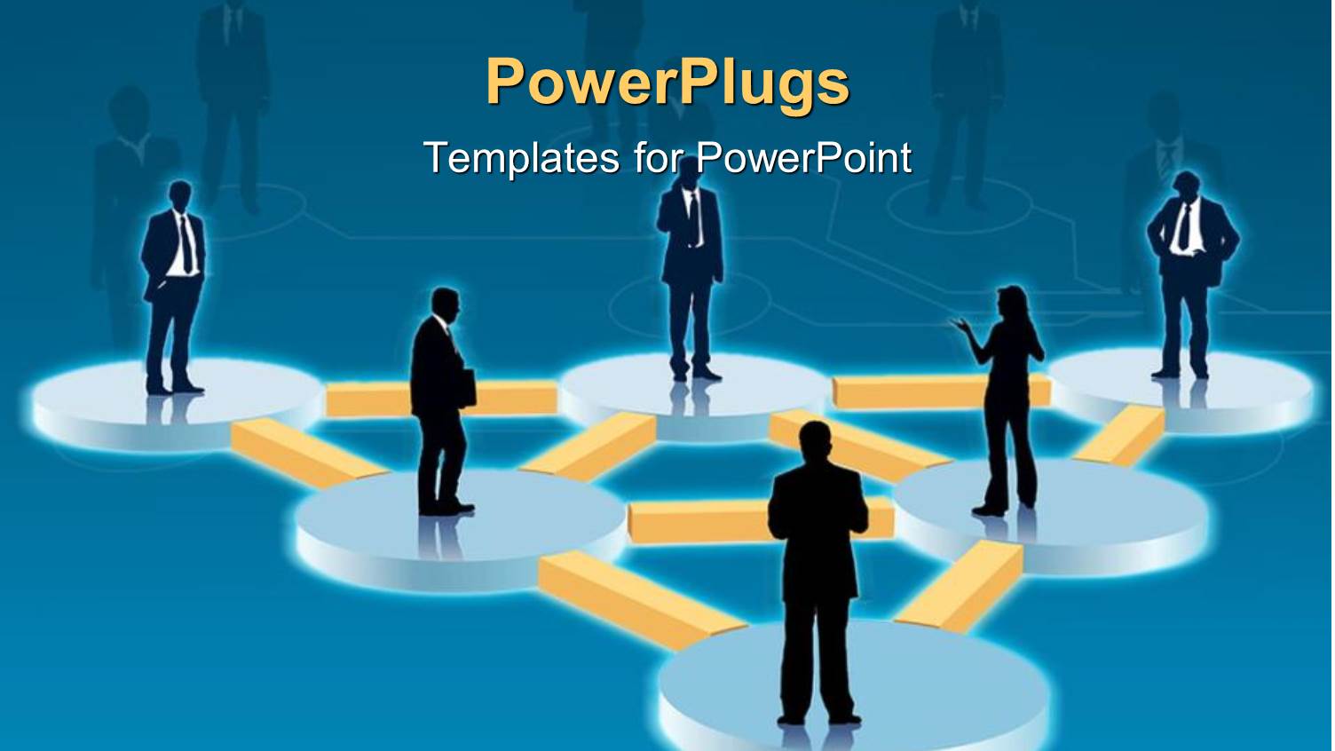 Six Animated Human Figures Standing on Circular Interconnected Stands