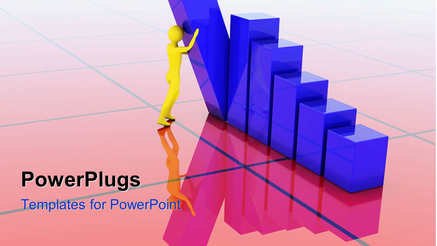 Six Blue Colored Bars with a Gold Colored Human Character Pushing One