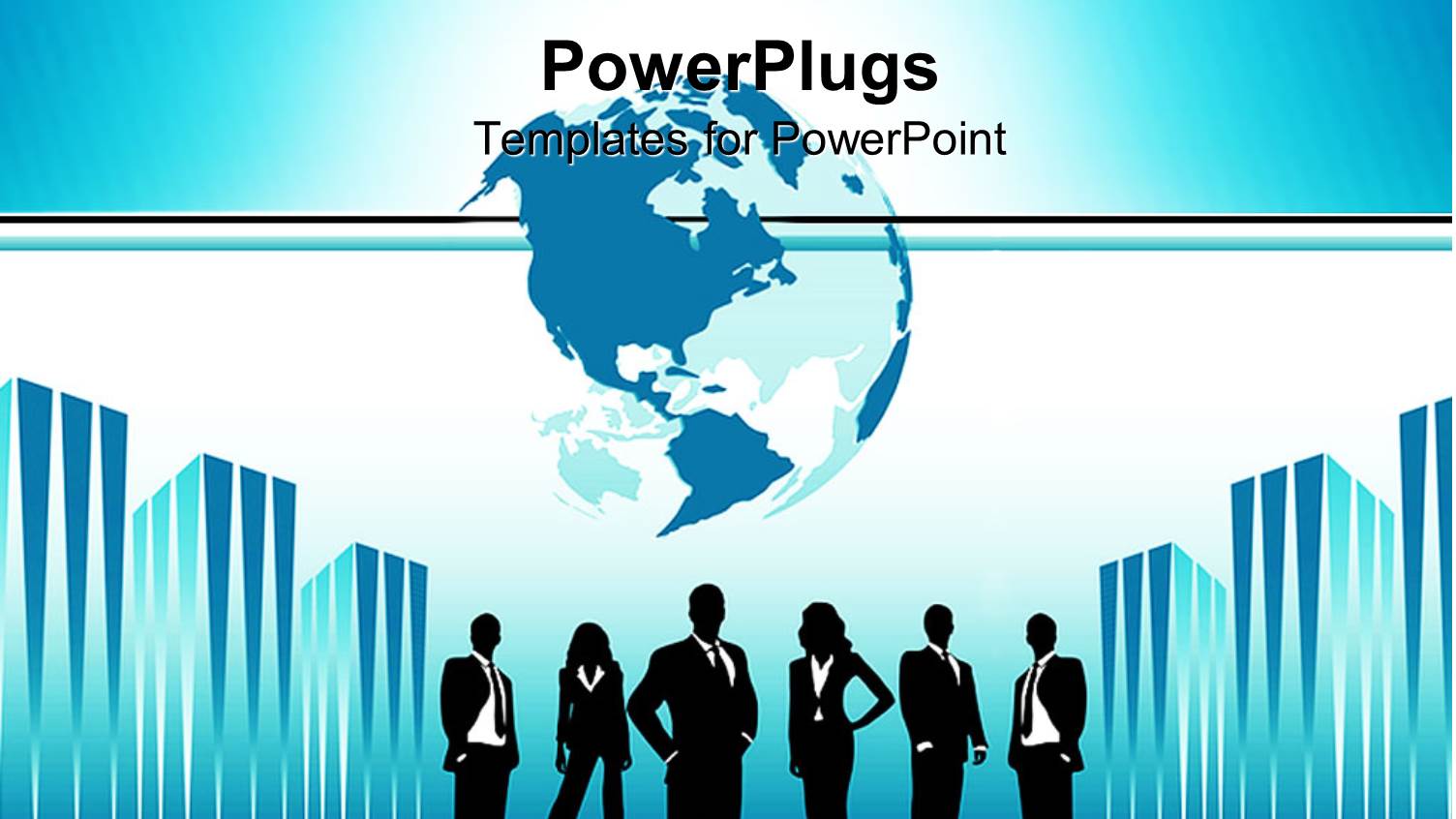 Six Business People in City Scenery with Transparent Globe on Top of their Heads, Two Business Women and Four Business