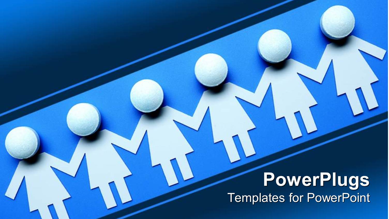 Six Female Paper Cut Ladies Holding Hands on a Blue Bacjground