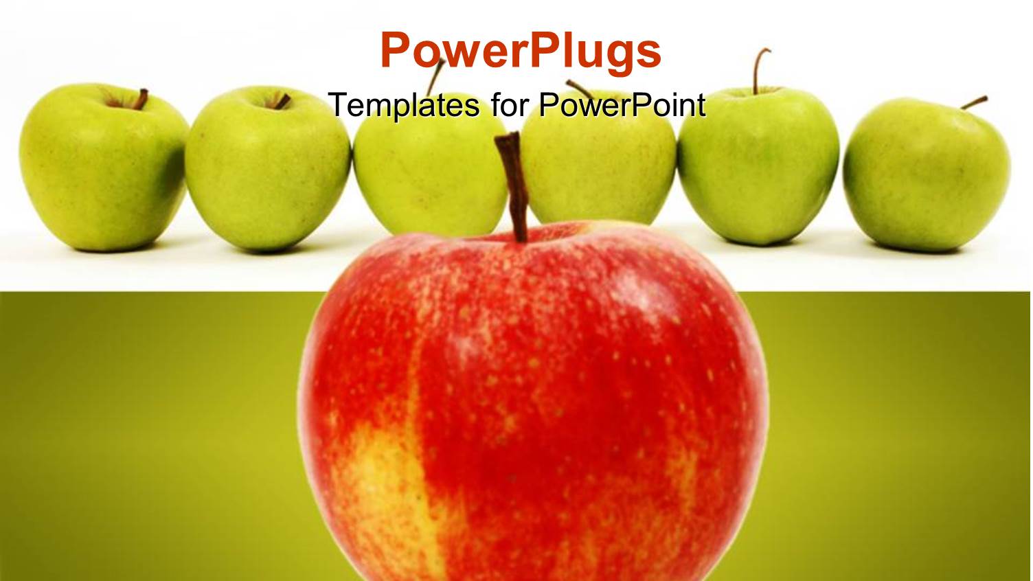 Six Green Apples in the Back with large Red Apple in Front of the Apples