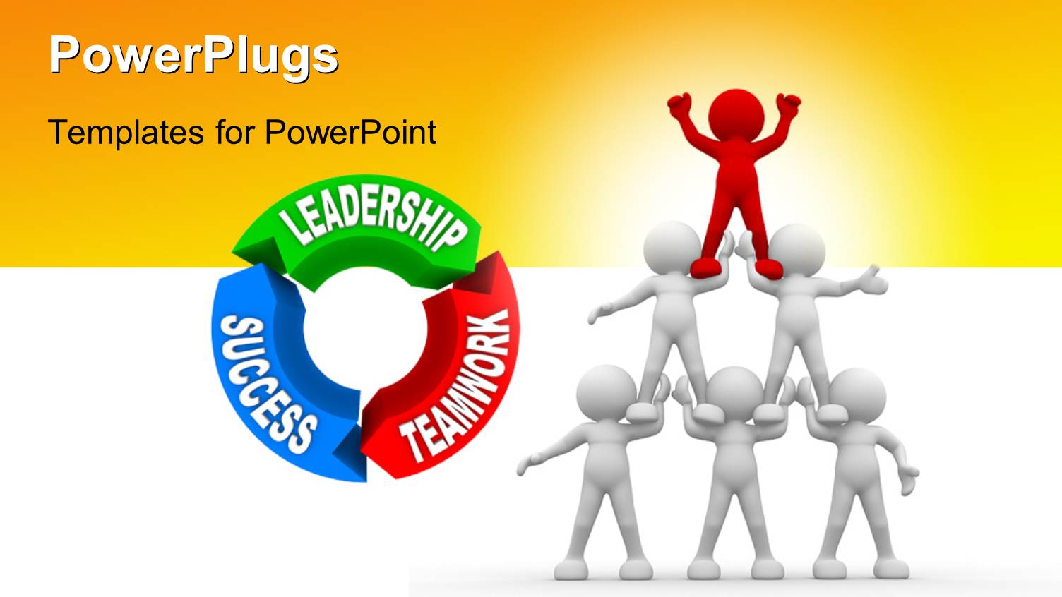 Six People Human Pyramid Next to Leadership, Success and Teamwork Cycle