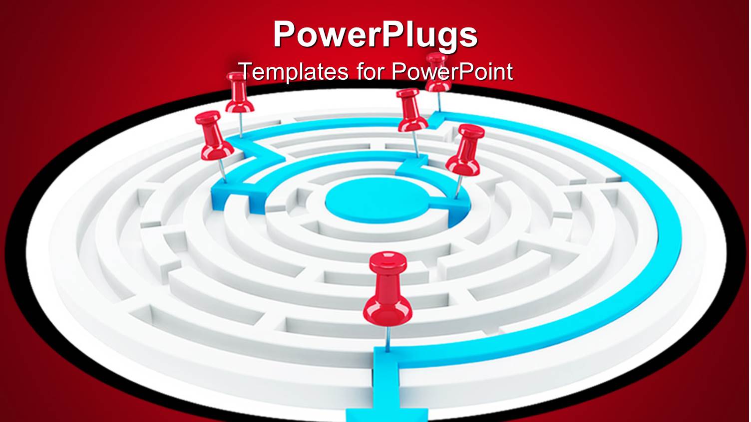 Six Push Pins on Different Parts of a Maze