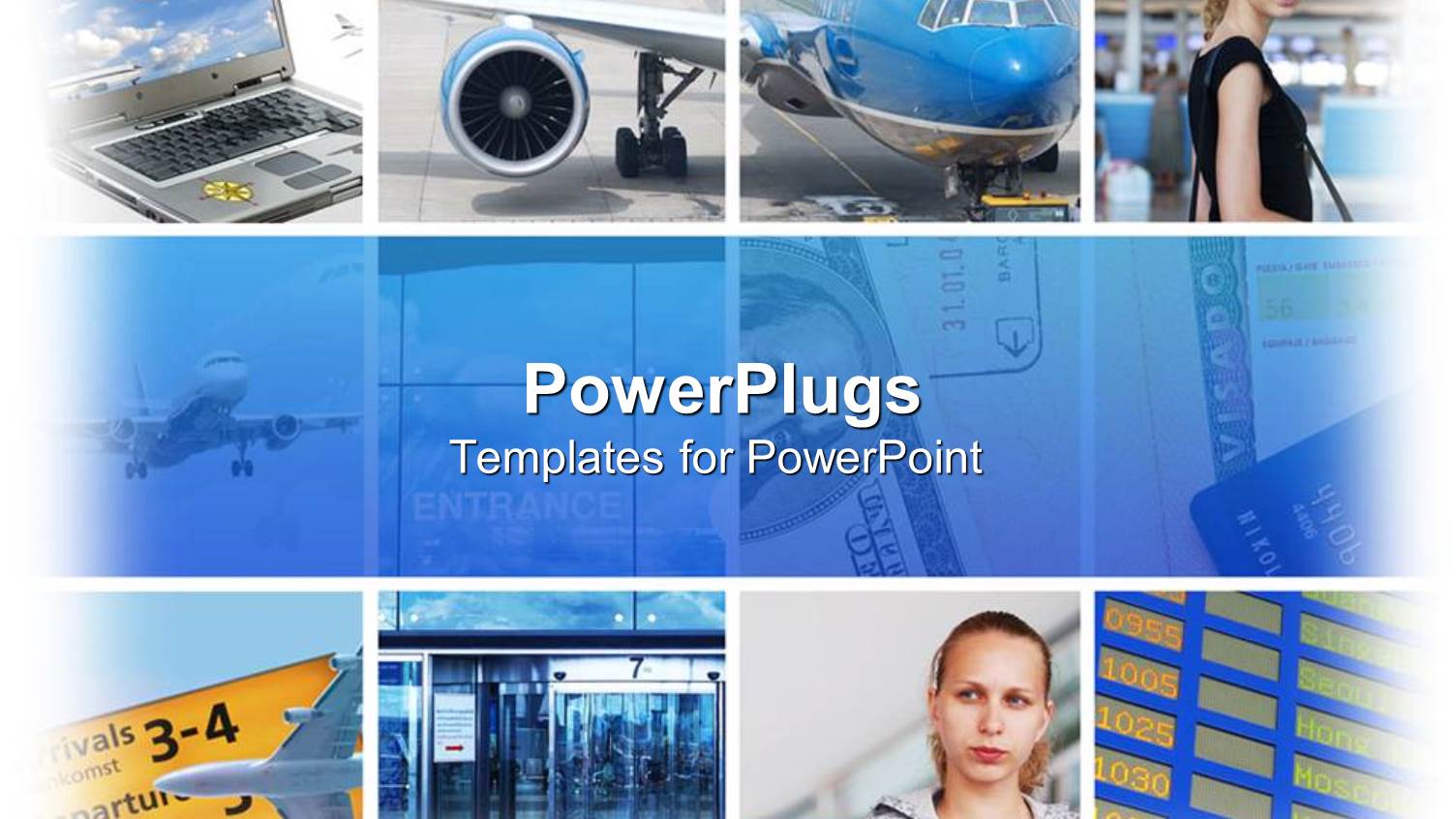 Six Tiles with Airplanes, Laptop, and Two Young Girls