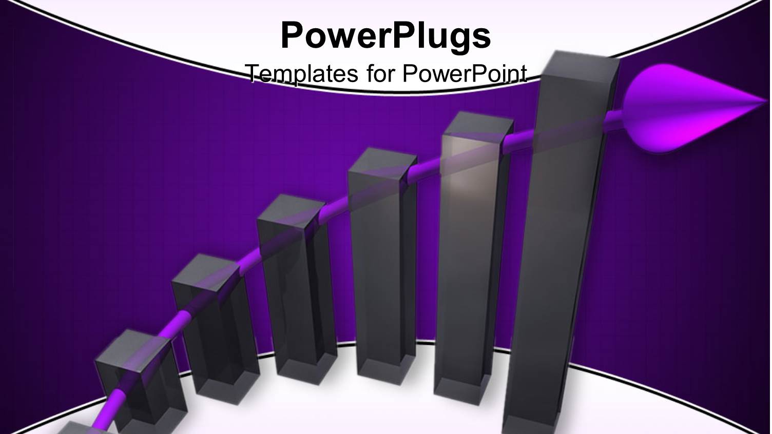 Six Vertical Black Bars with a Purple Arrow Behind them