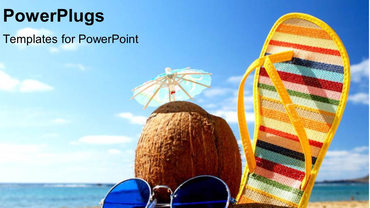 a Sleeper Along with a Coconut and Sunglasses on a Beach