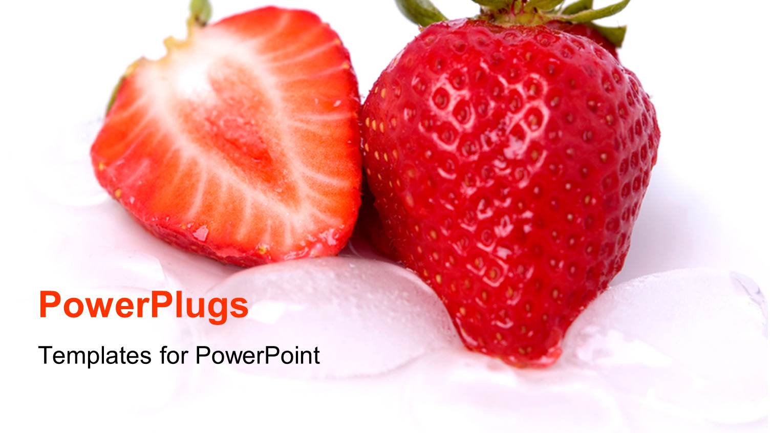 Slice and Whole Strawberry Fruit on Ice Cubes