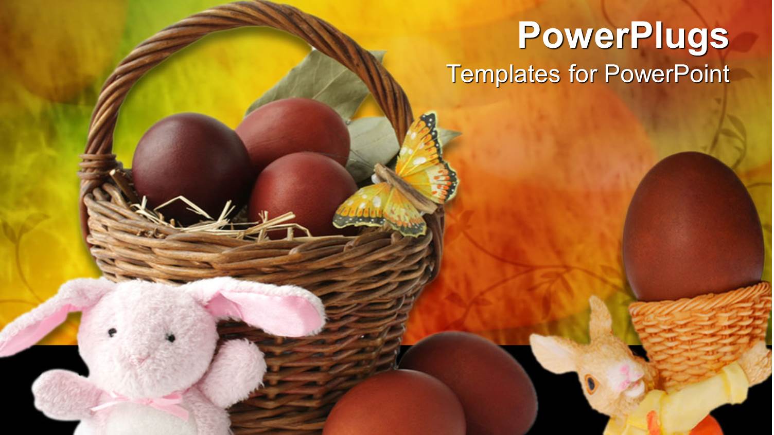 small Basket Filled with Easter Eggs and Two Easter Bunnies