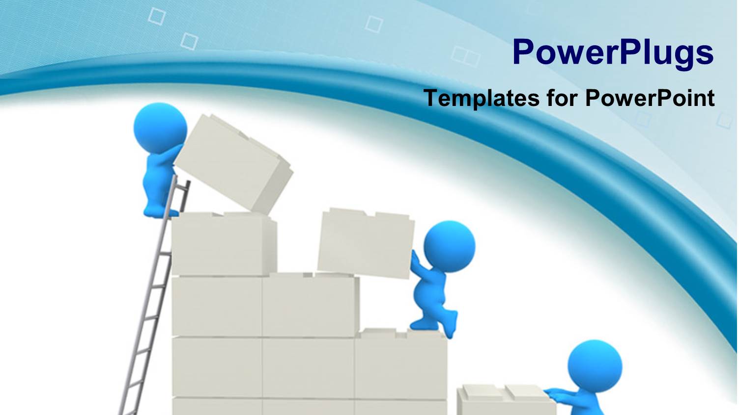 small Blue Figures Building Wall from large White Blocks