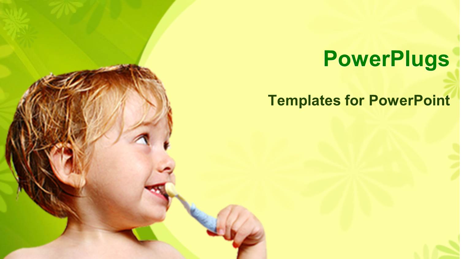 a small Boy Brushing his Teeth on a Yellow and Green Background