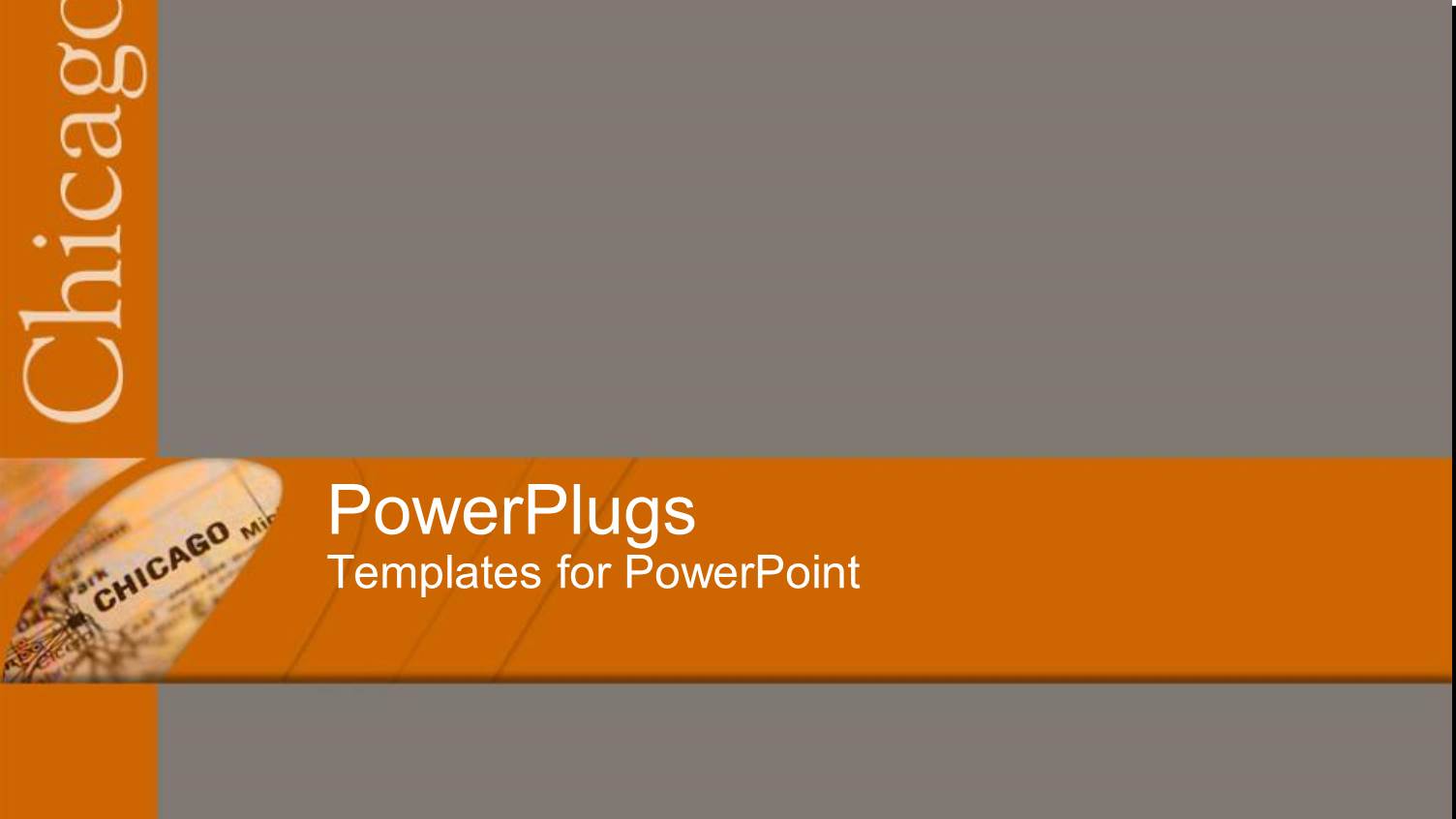small Depiction of Map of Chicago with Chicago Word on Orange Band and Gray Background