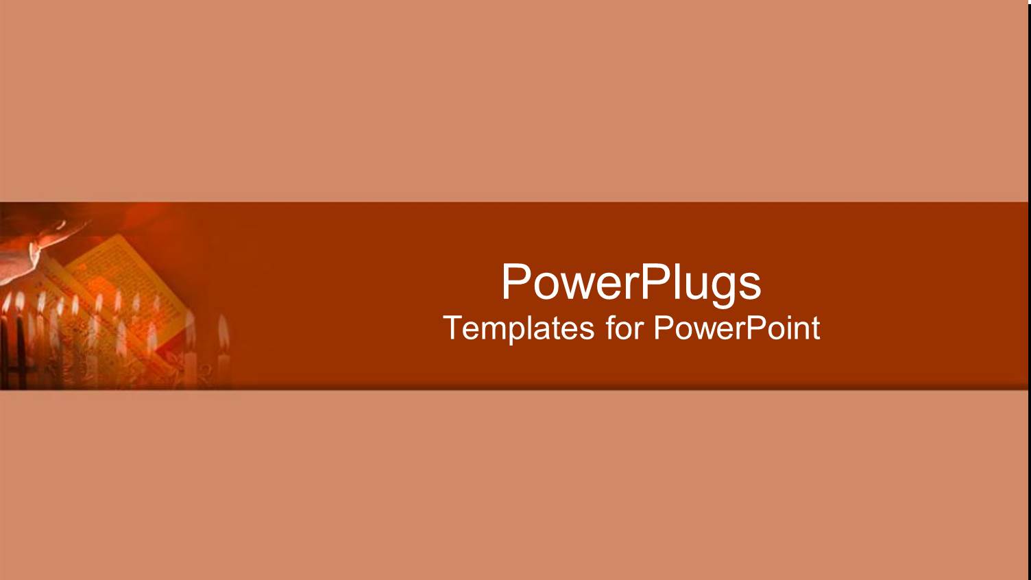 small Depiction of Religious Theme with Risen Hand, Row of Burning Candles on Peach Background