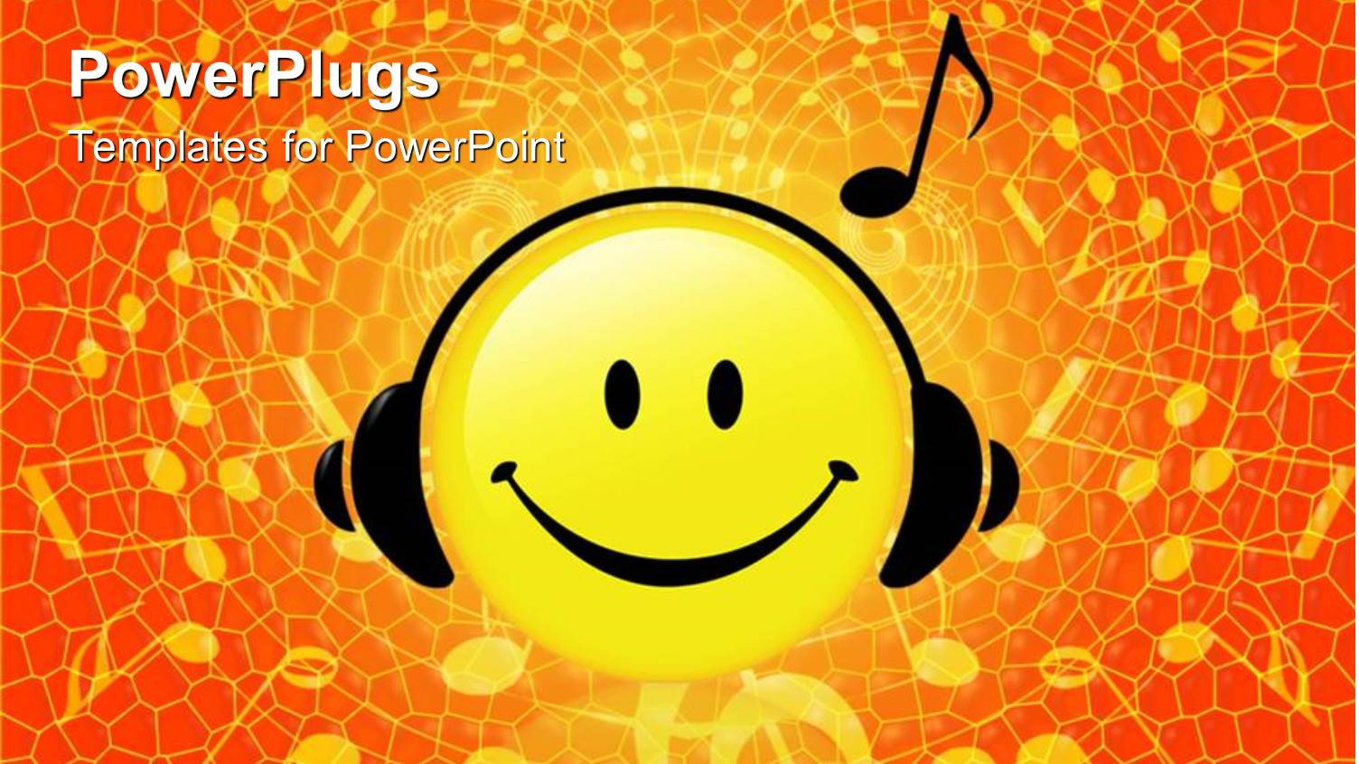 Smiley Face Wearing Headphones Listening to Music Reddish Orange Background