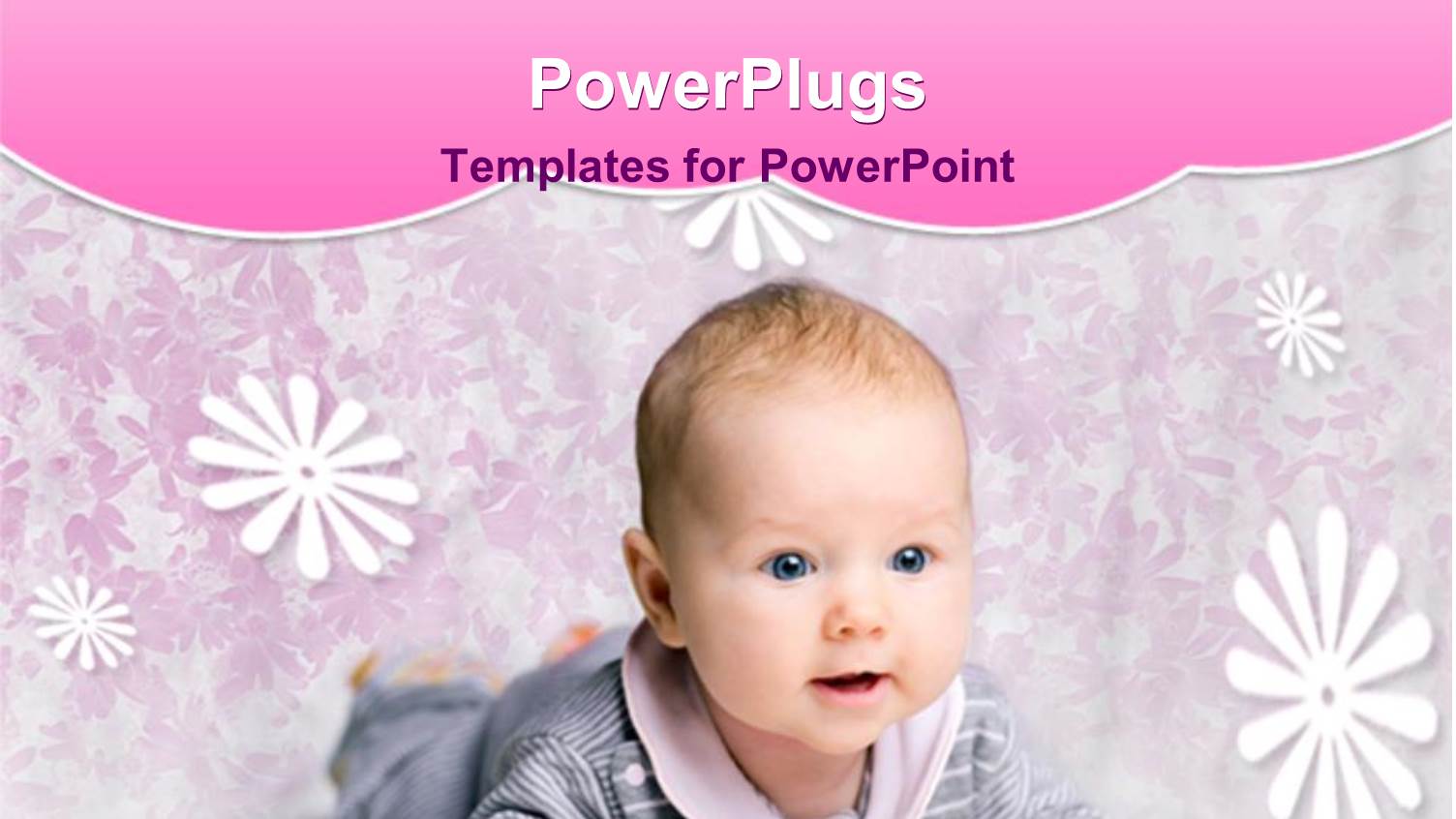 Smiling Baby in Gray and Pink Outfit with Floral Background