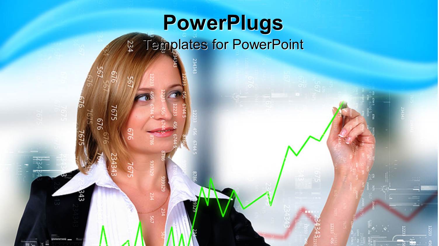 Smiling Business Woman Drawing Green Line Graph