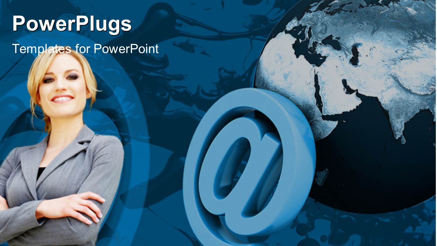 Smiling Business Woman with Email Symbol Over Earth Globe 