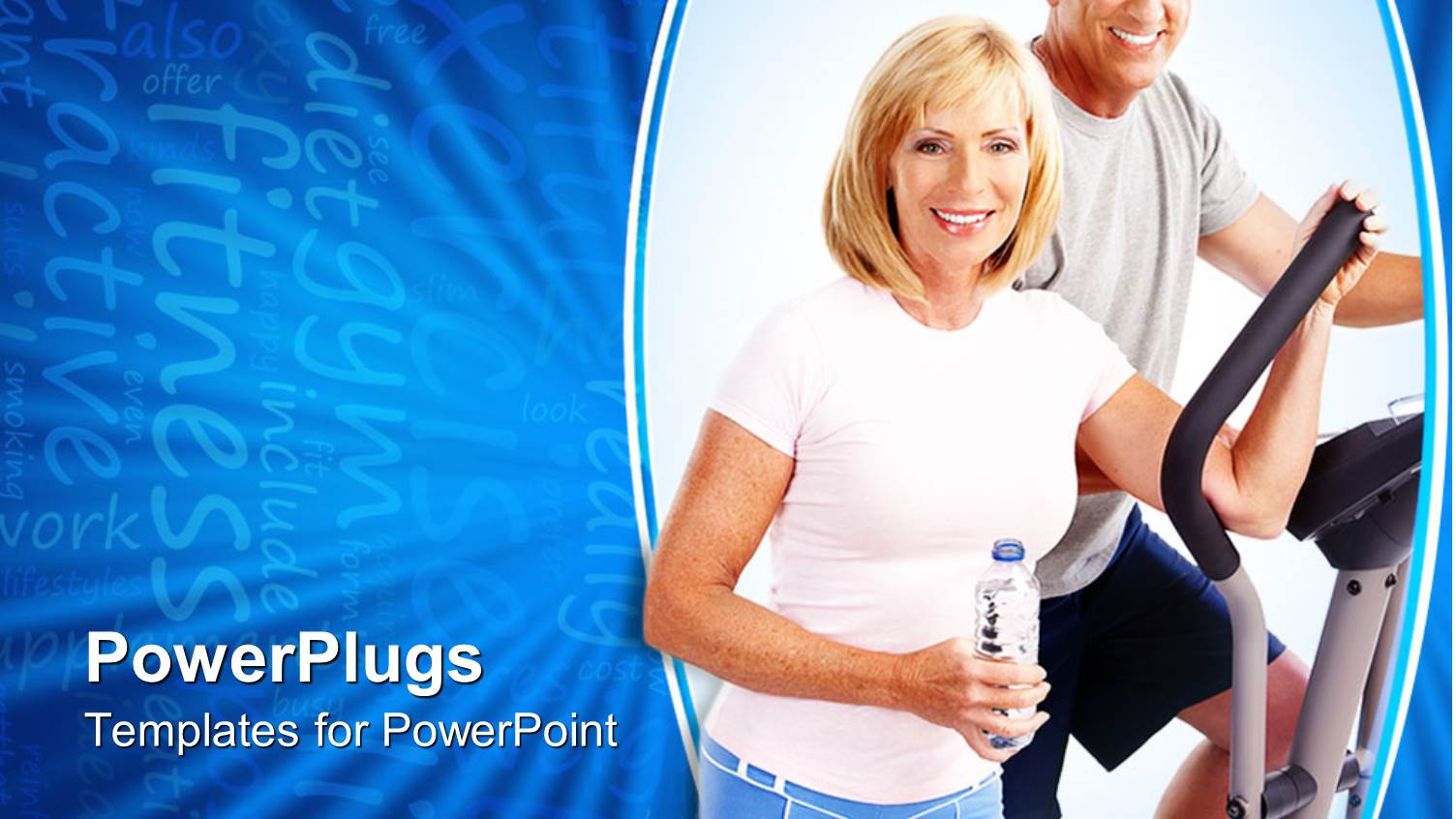 Smiling Elderly Couple Working Out in Gym on Blue Background