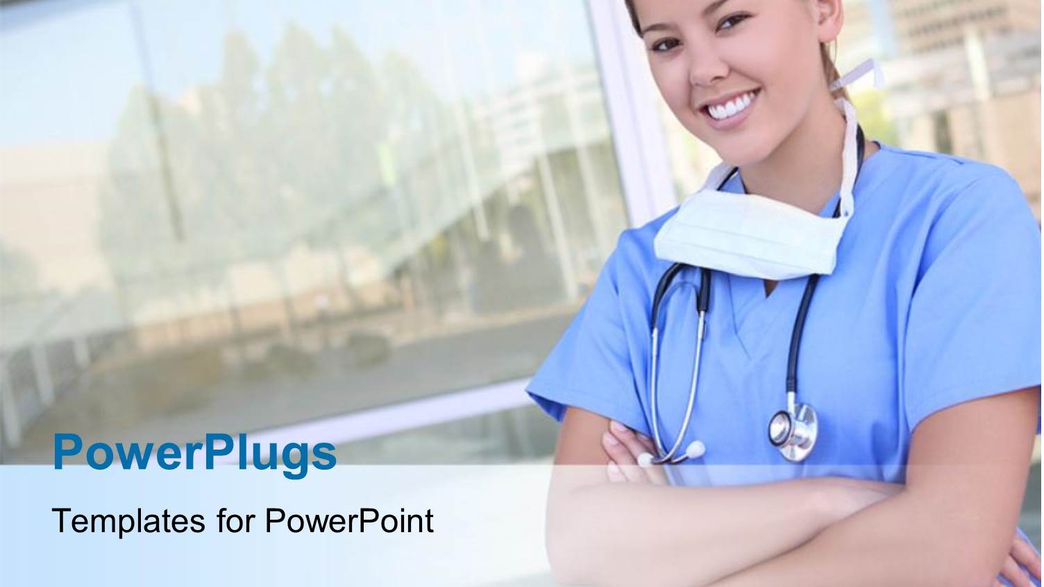 a Smiling Female Nurse in Front of a Hospital