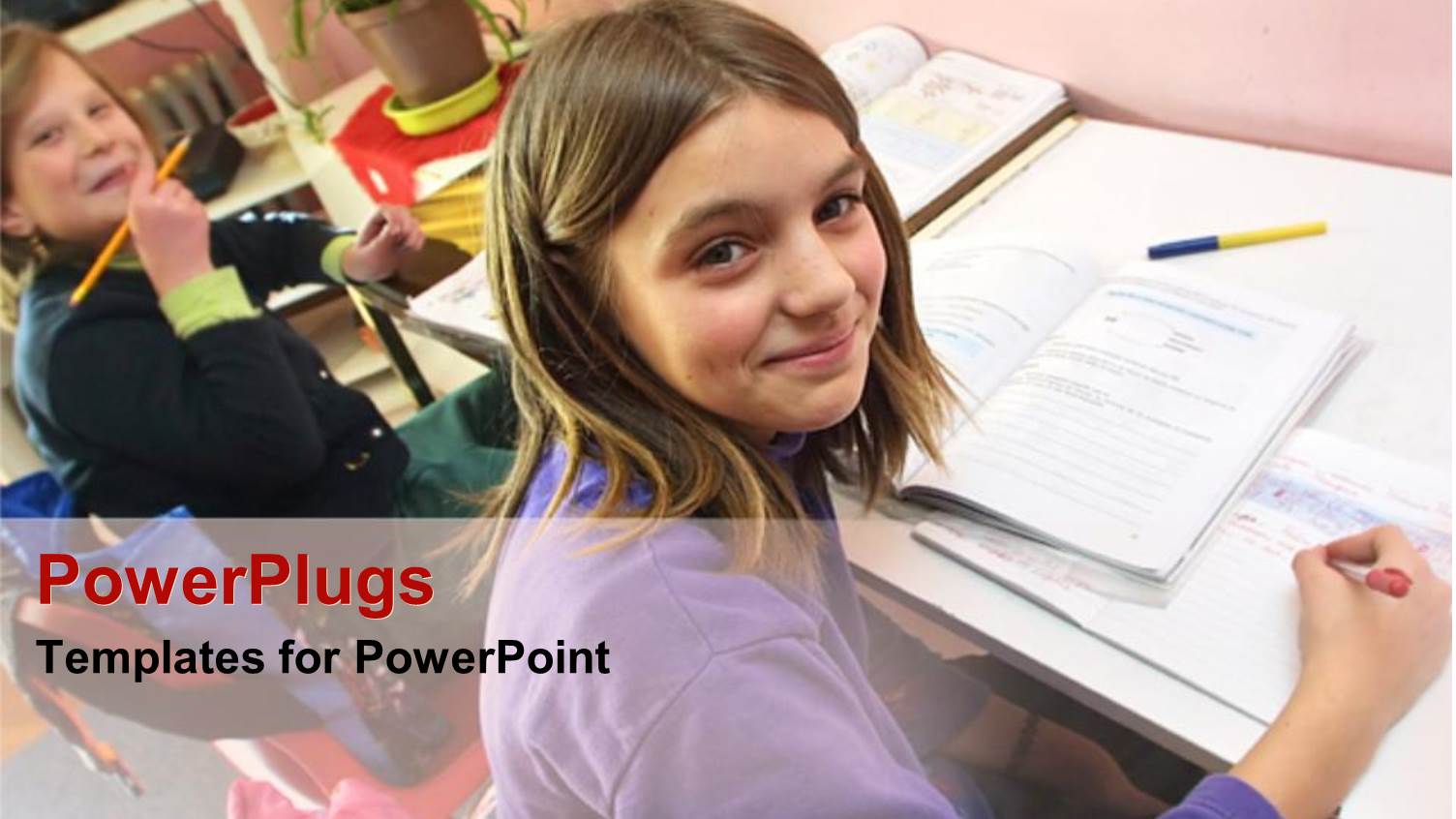 Smiling Kids with Books, Pencils, Paper Doing Home Work