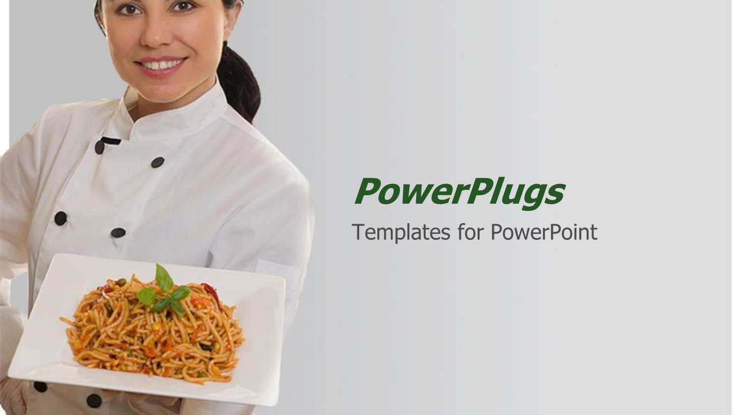 Smiling Lady Chef Holding Plate of Pasta