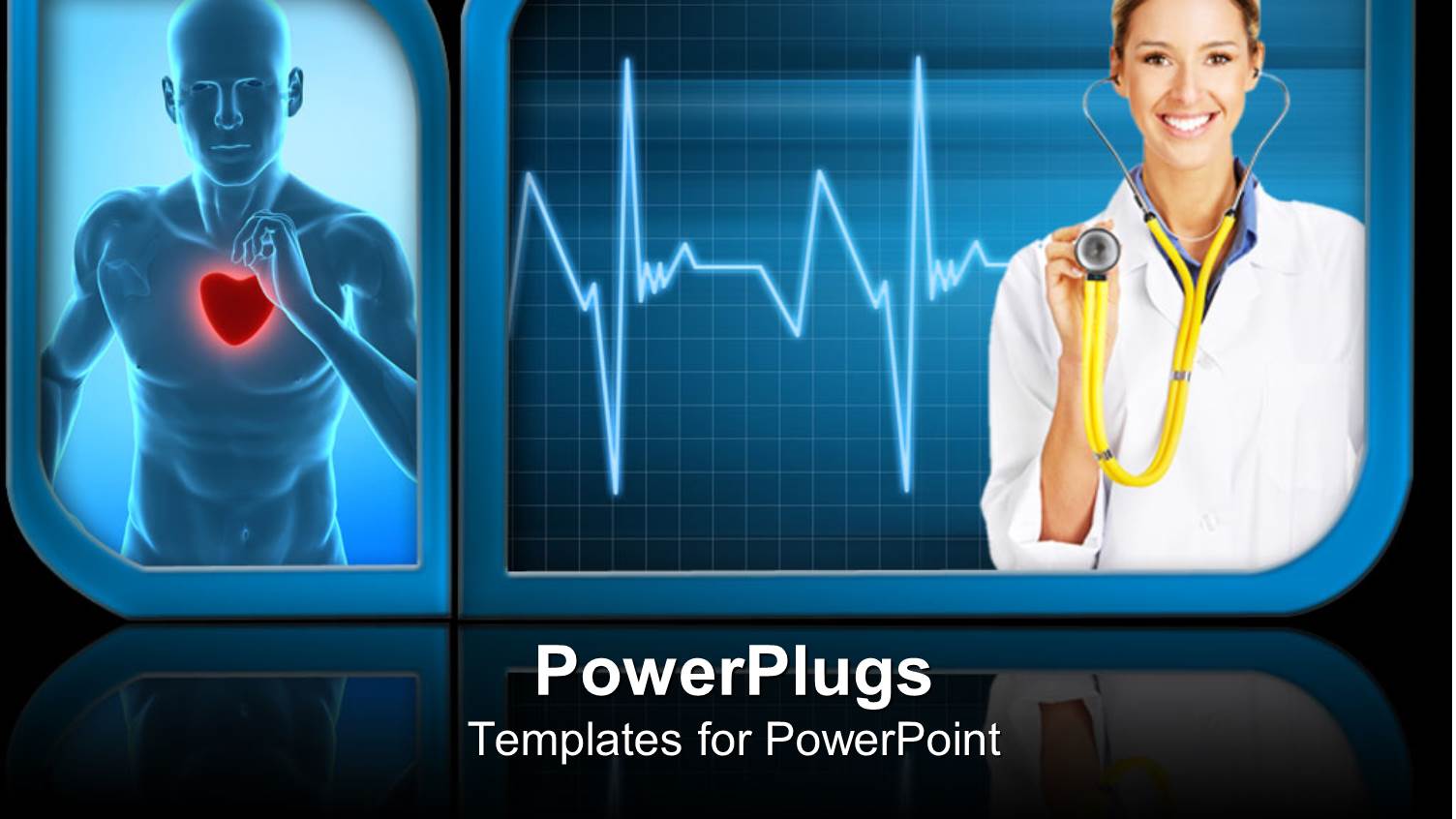 a Smiling Lady Holding a Stethoscope and a Human with Red Heart