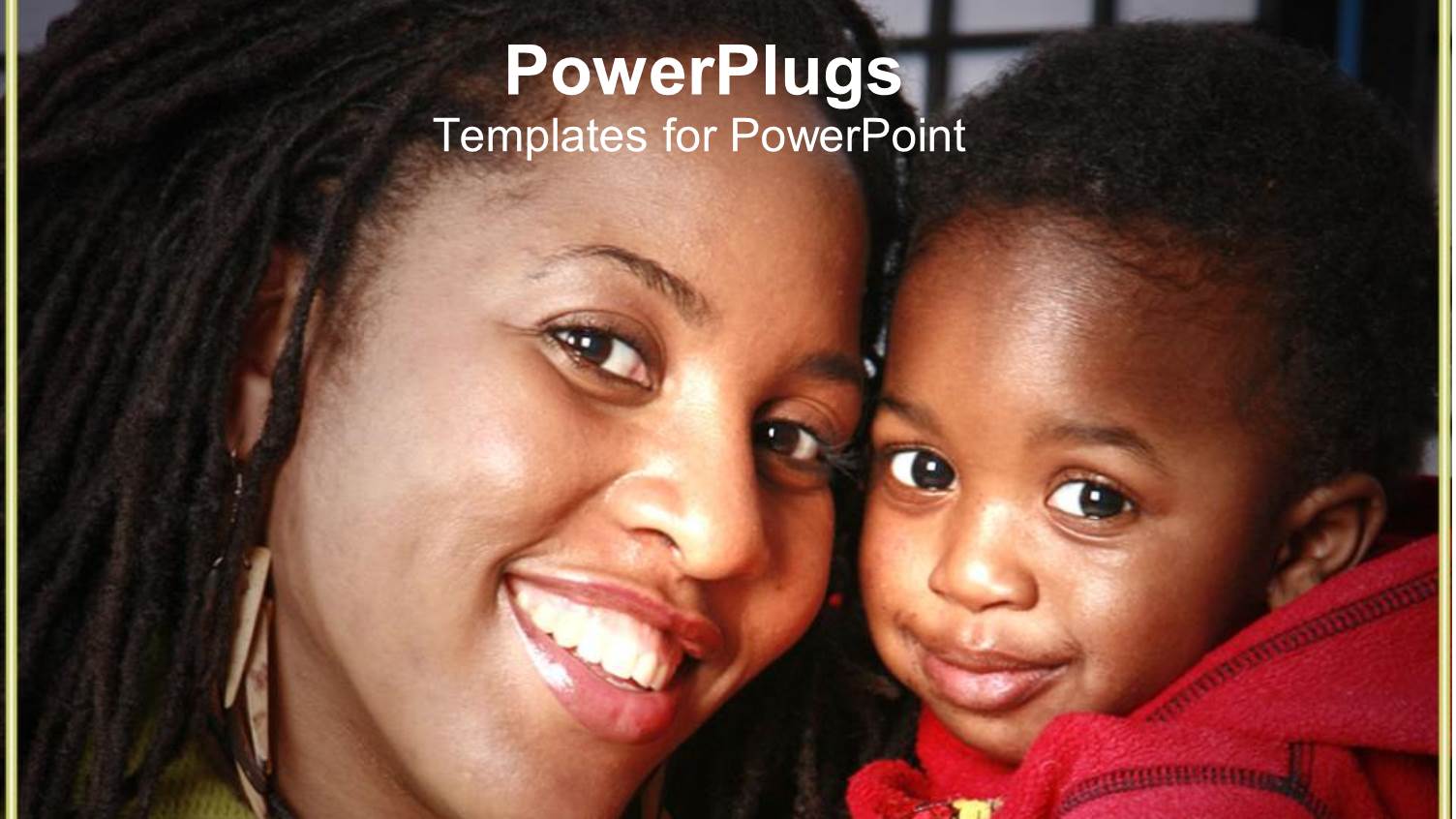 Smiling Mother in Green Blouse Holding Happy Child Wearing Red Jacket