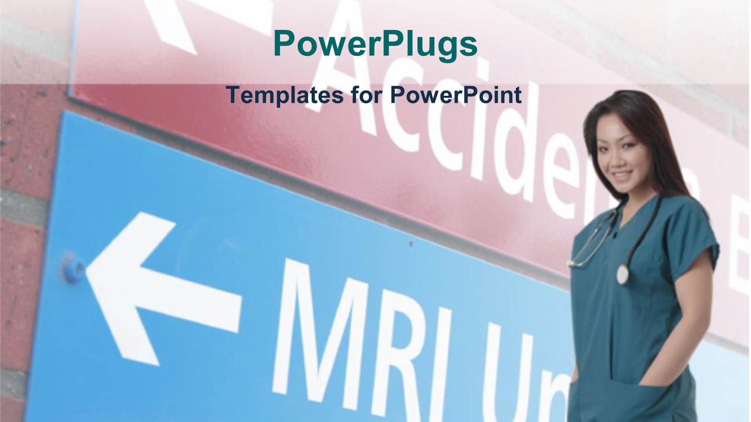 Smiling Nurse with Sign Leading to MRI Unit