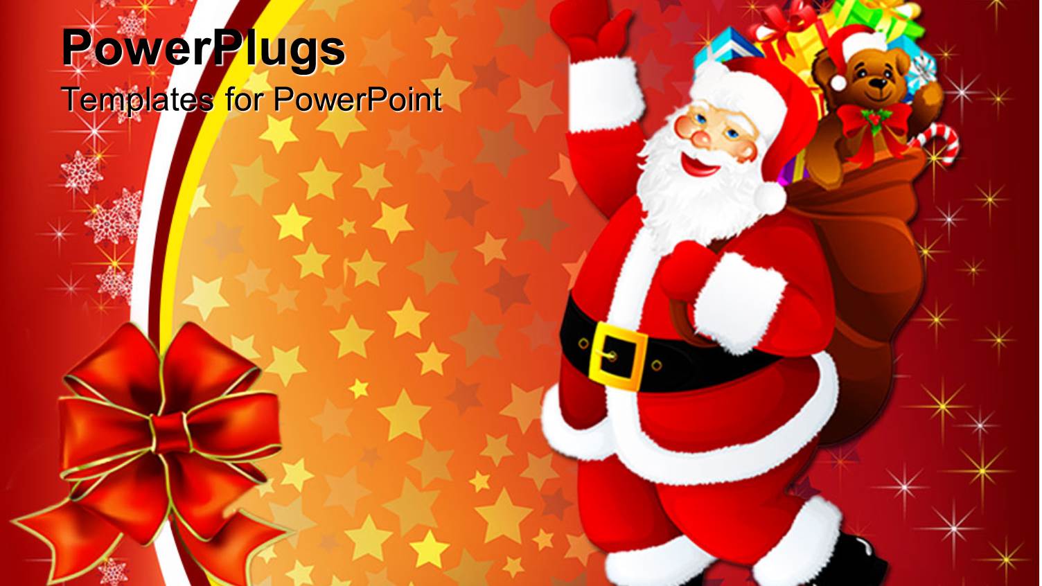 Smiling and Waving Santa Claus with Bag Full of Presents 