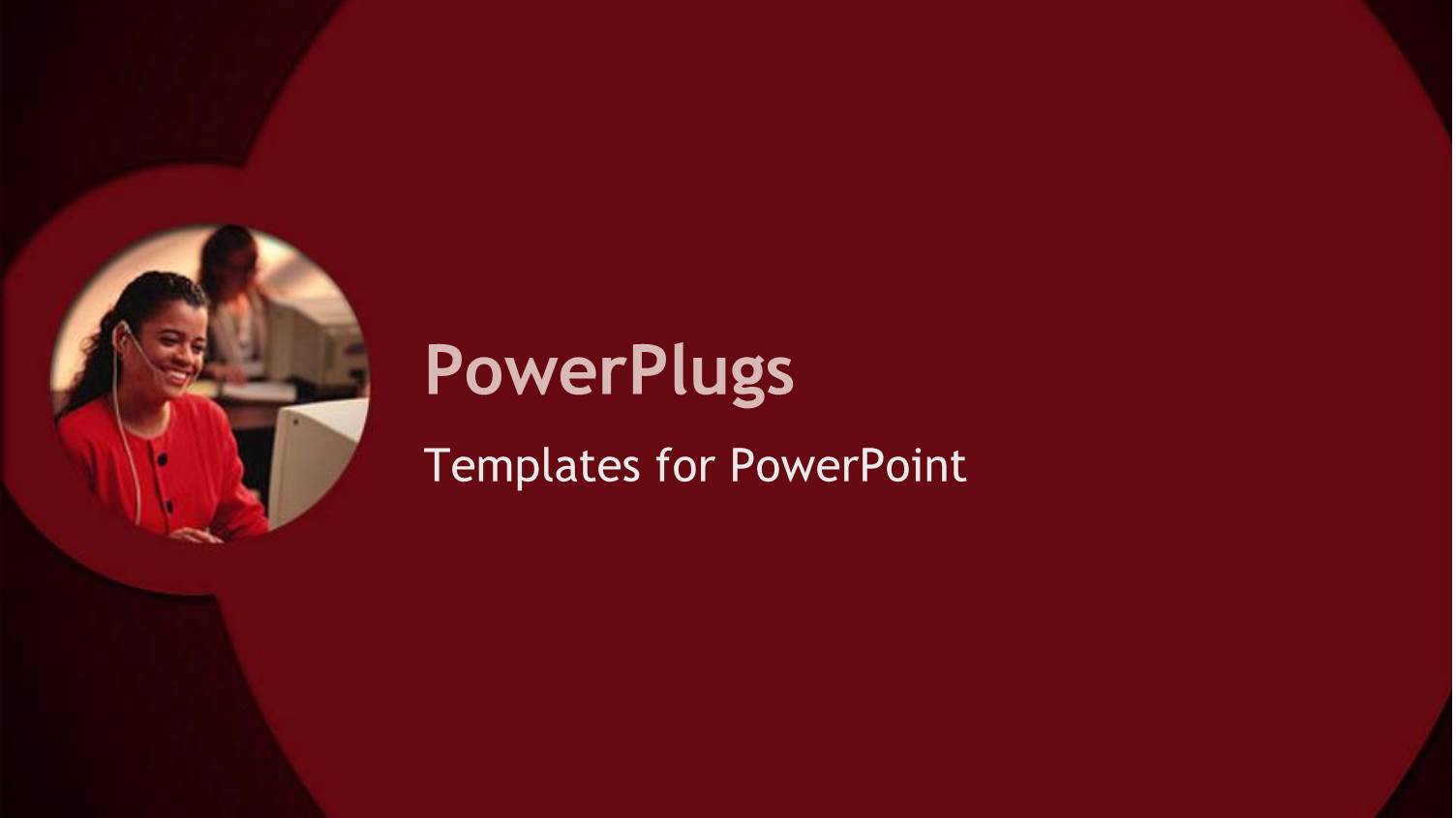 Smiling Woman Wearing Telephone Headset Sitting at Computer