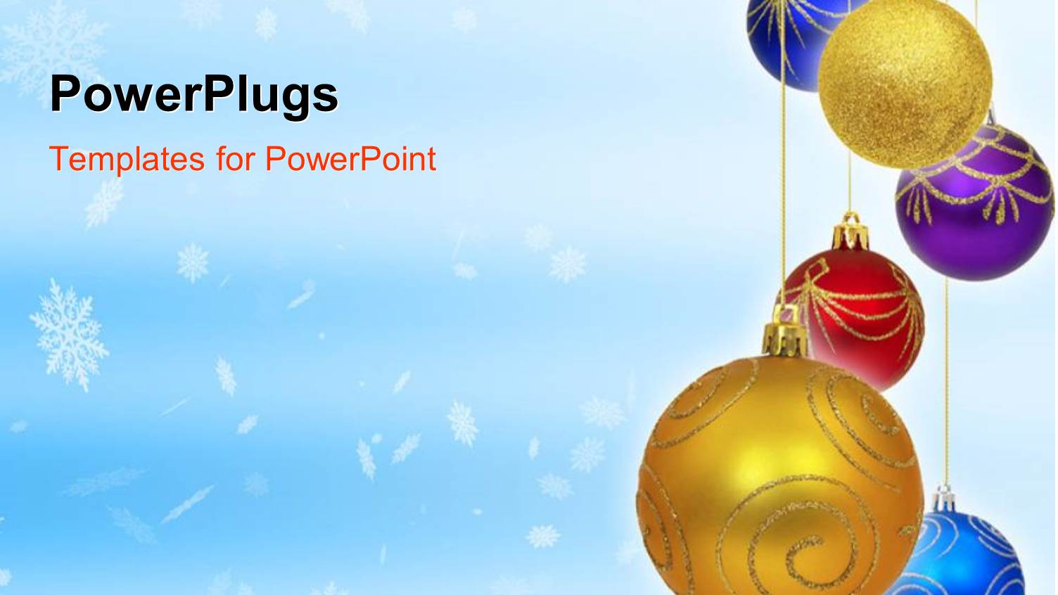 Snow Flakes on Blue Background with Three Christmas Ornaments 